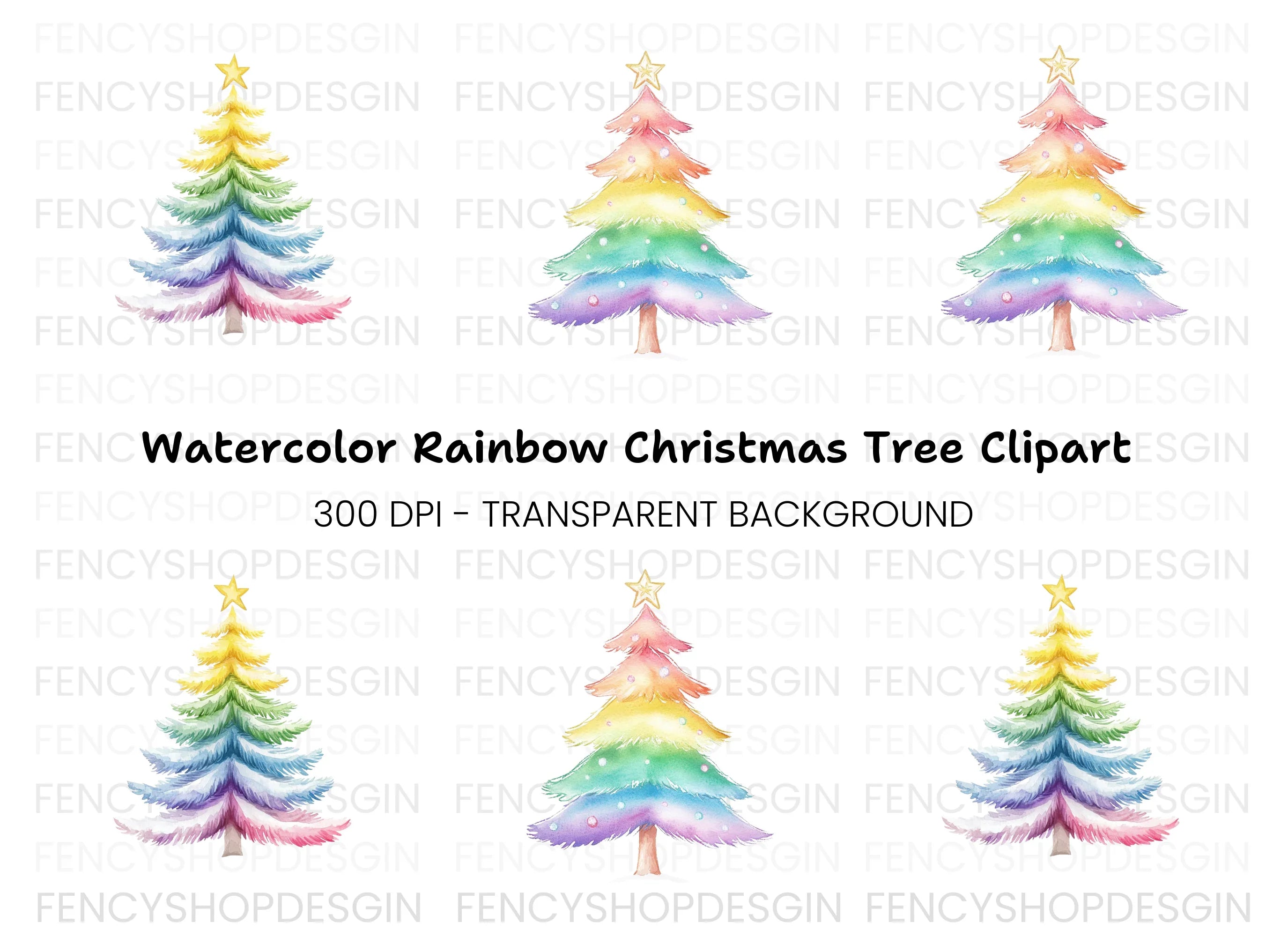 Pastel Rainbow Christmas Tree Clipart Bundle