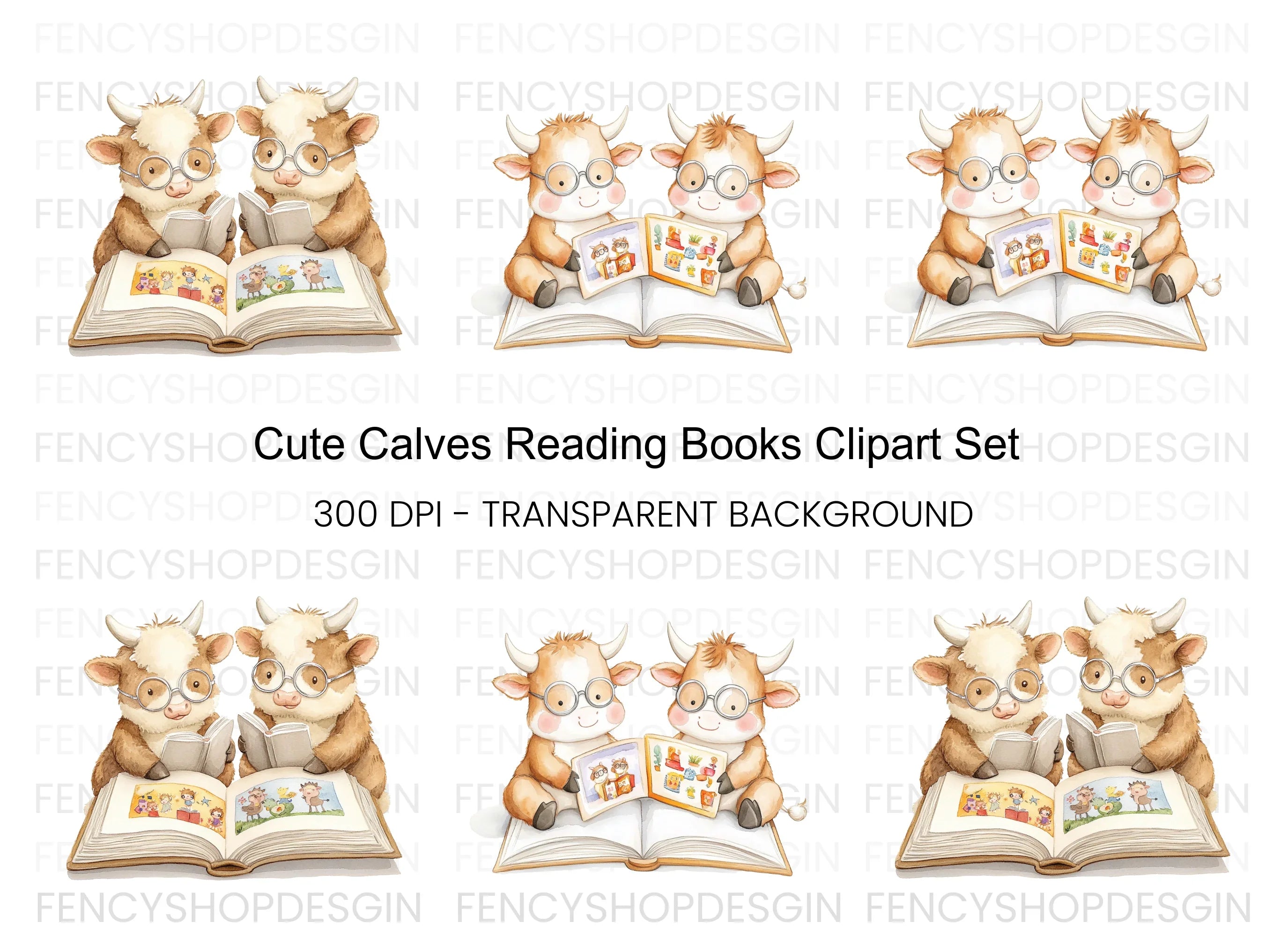 Smart Calf Reading Books Clipart Bundle