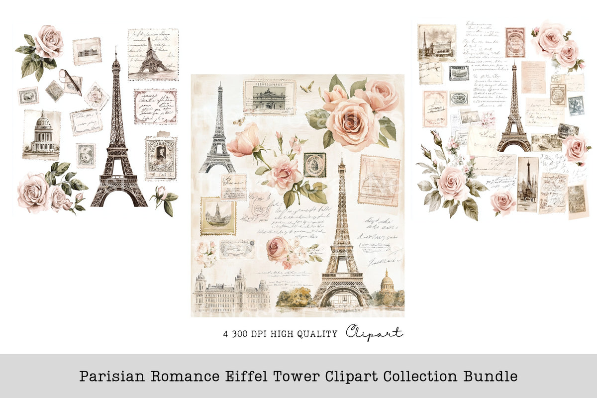 Parisian Romance Eiffel Tower Clipart Bundle