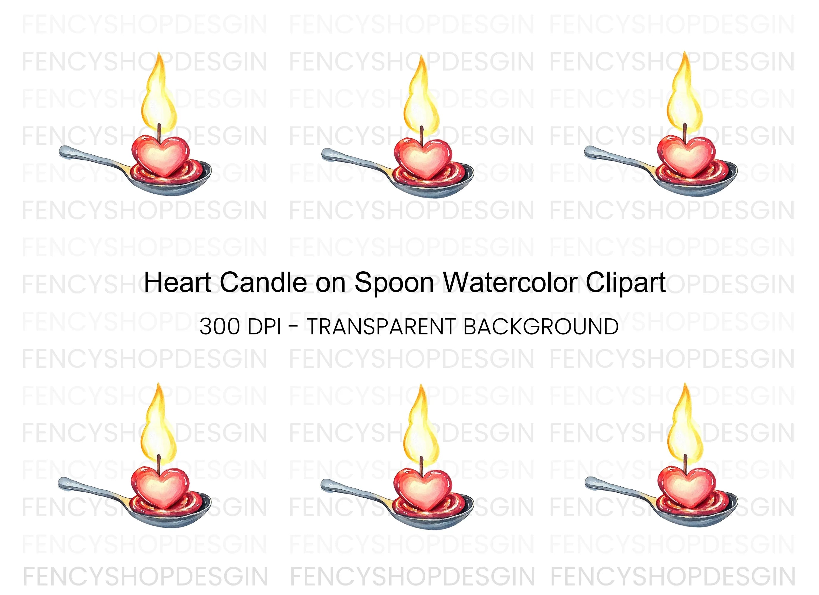 Heart Candle on Spoon Clipart Bundle