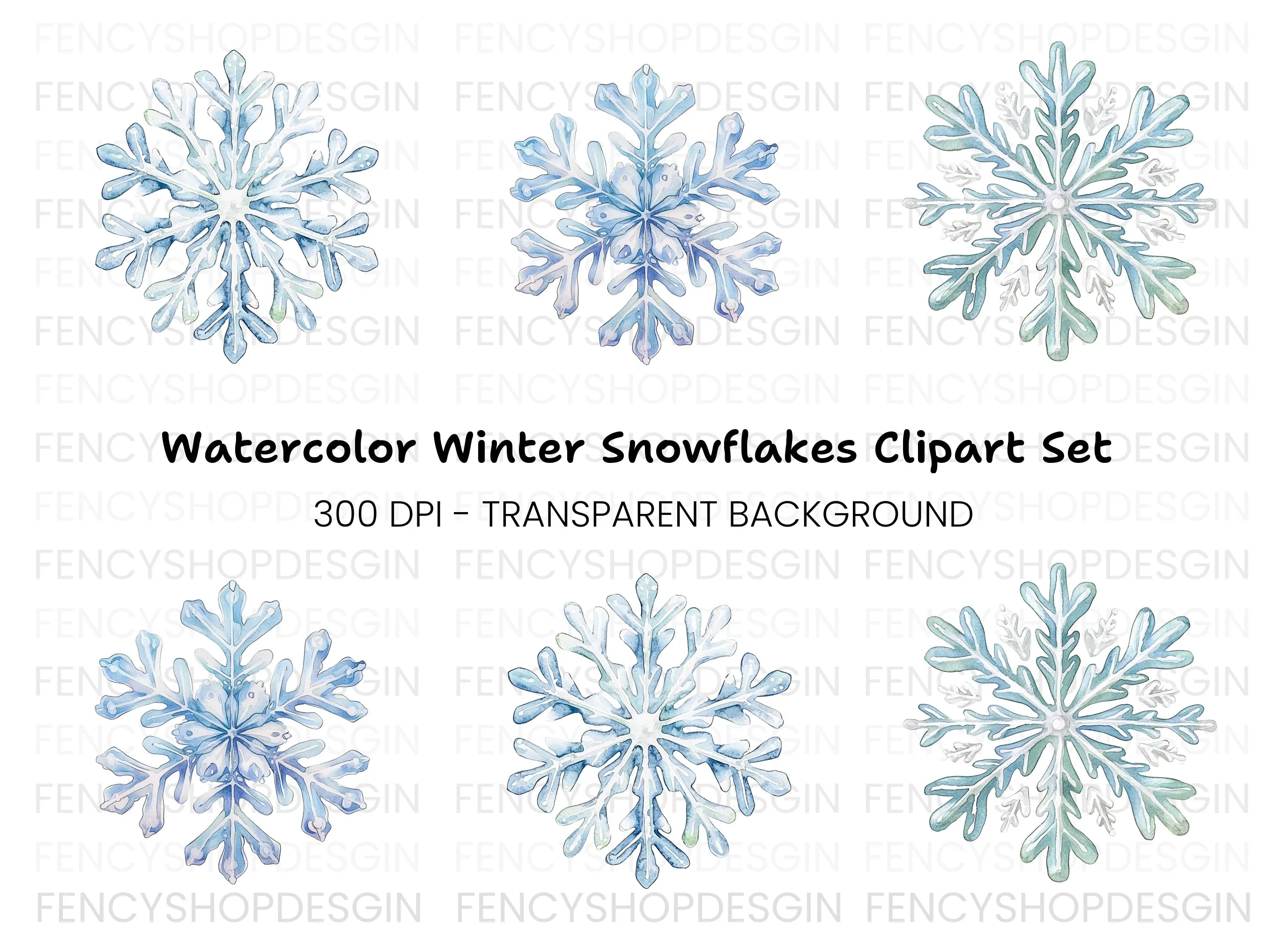 Blue Snowflake Clipart Bundle
