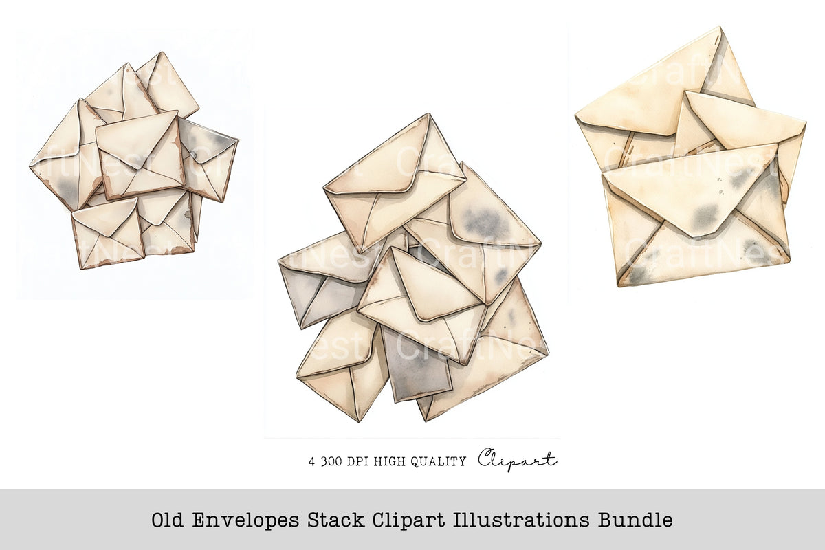 Old Envelopes Stack Illustrations Clipart Bundle