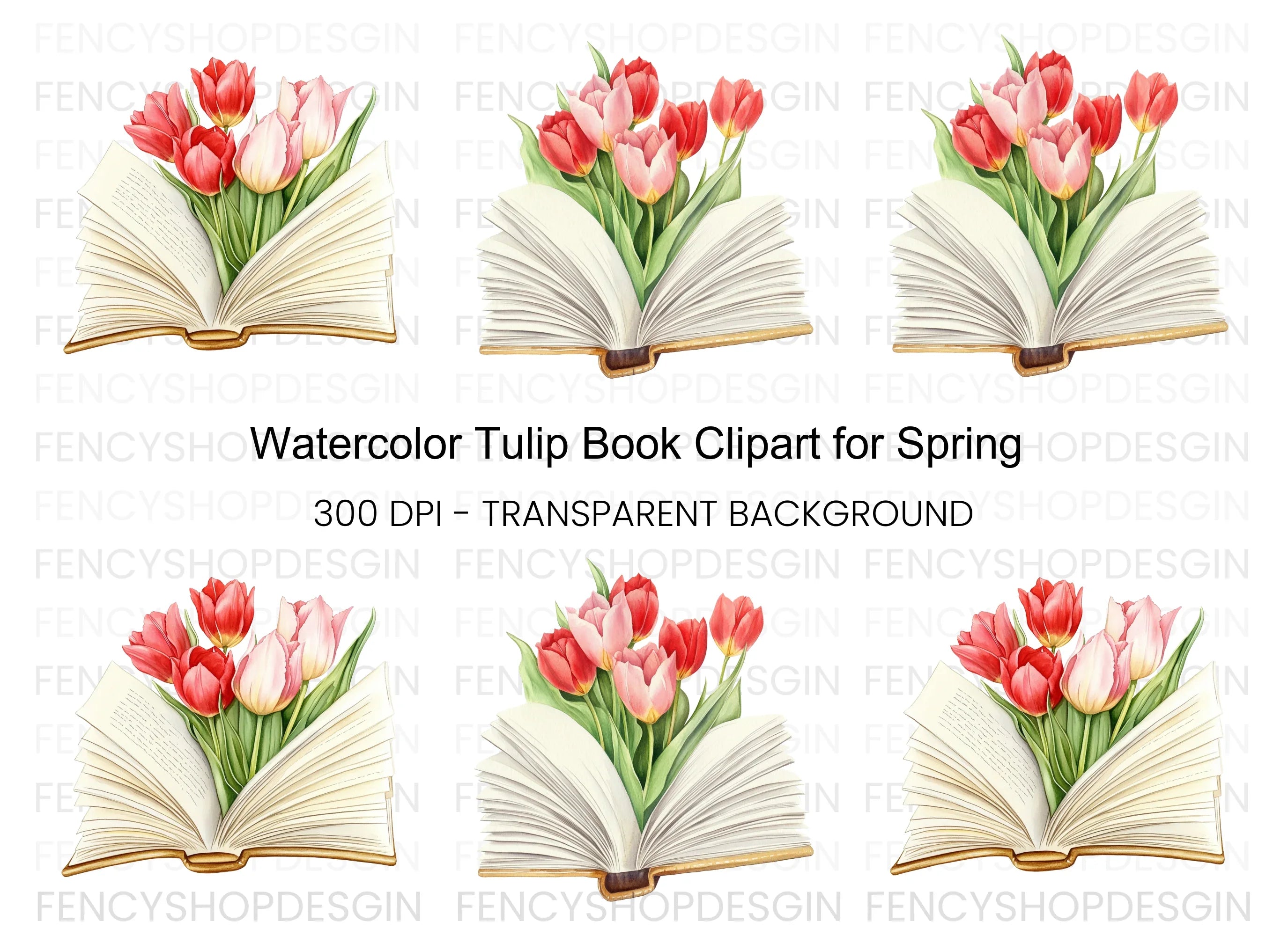 Tulip Bouquet in Open Book Clipart Bundle