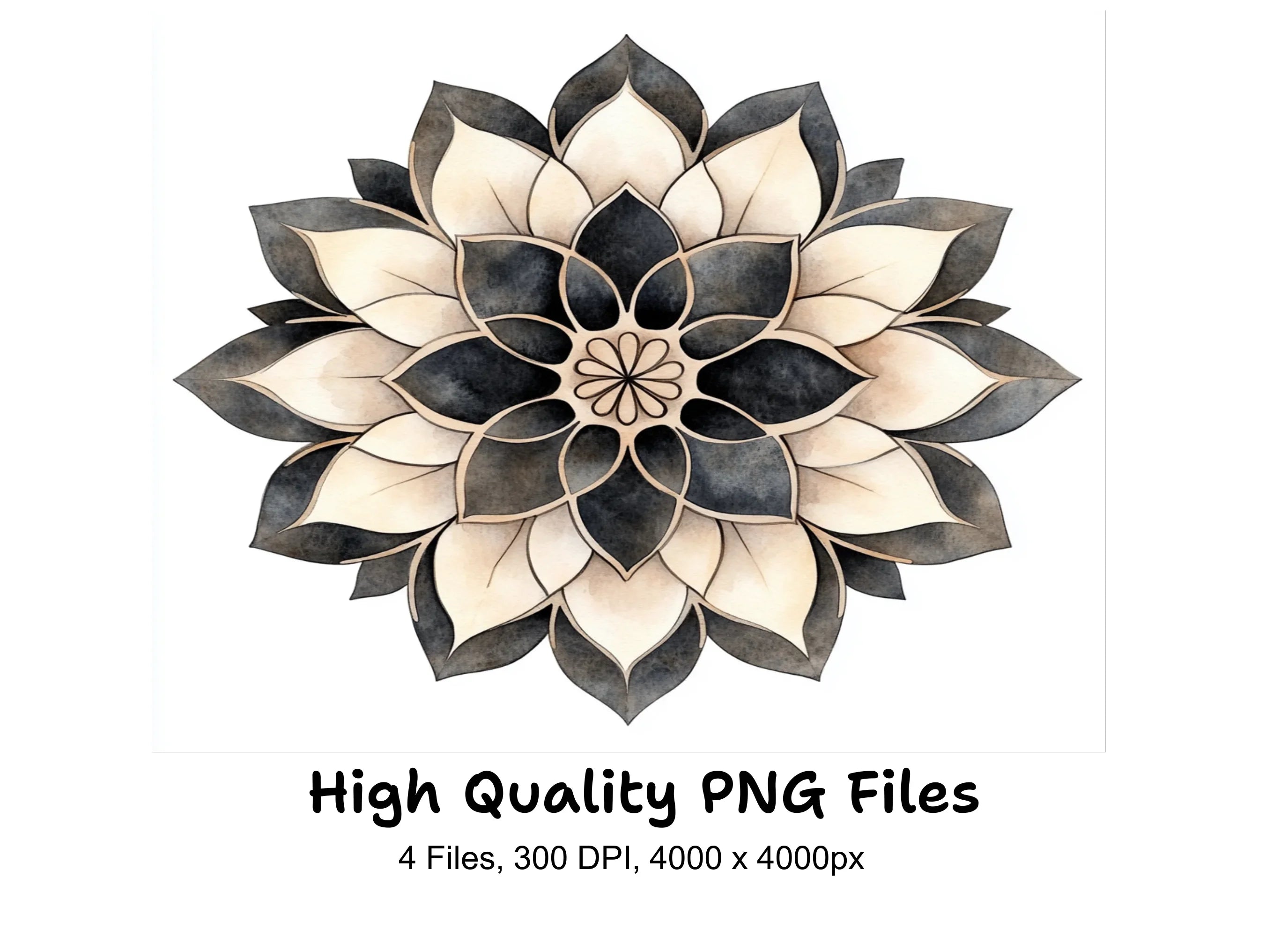 Monochrome Mandala Flower Clipart Bundle