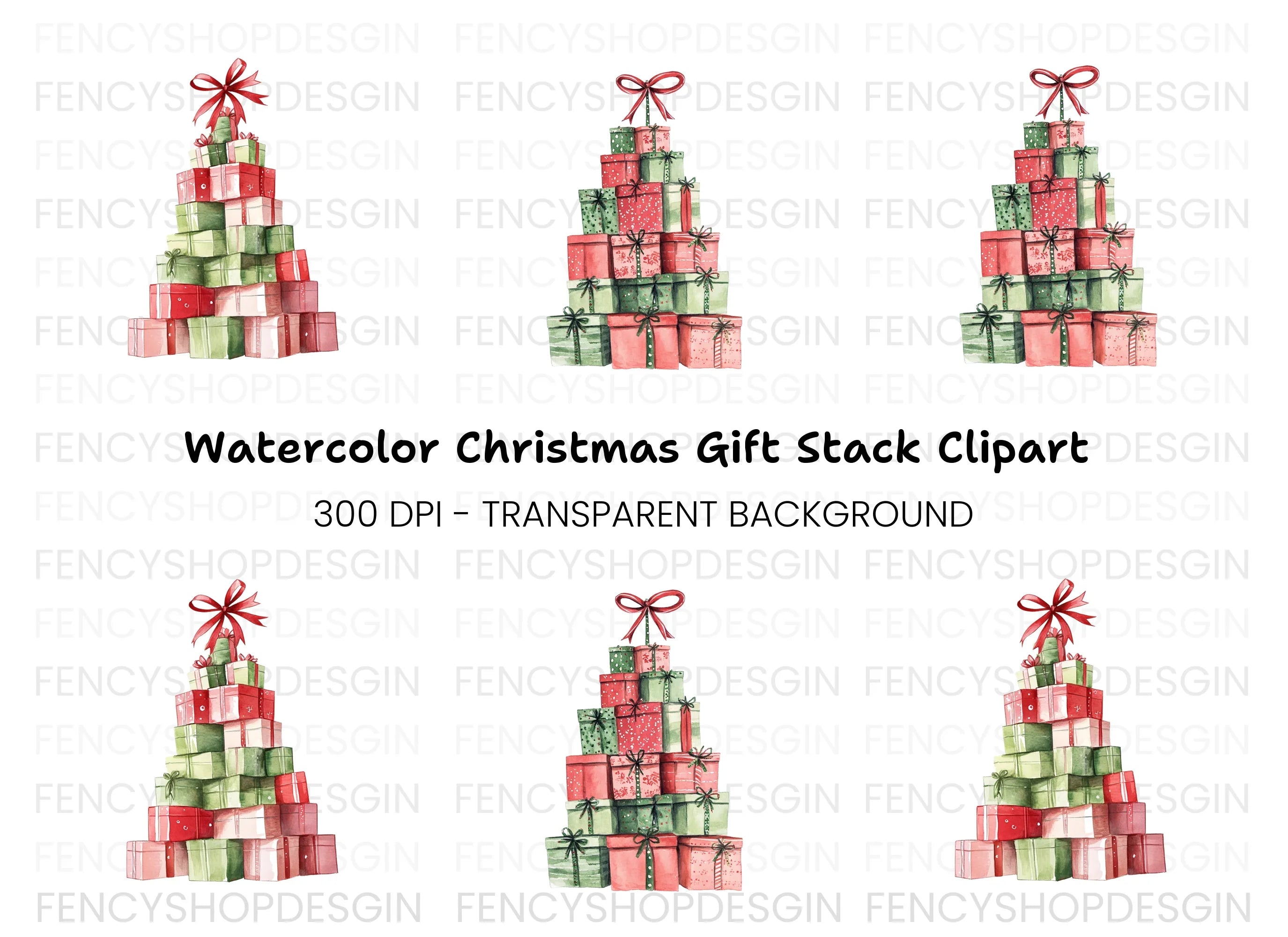 Red and Green Christmas Present Towers Clipart Bundle