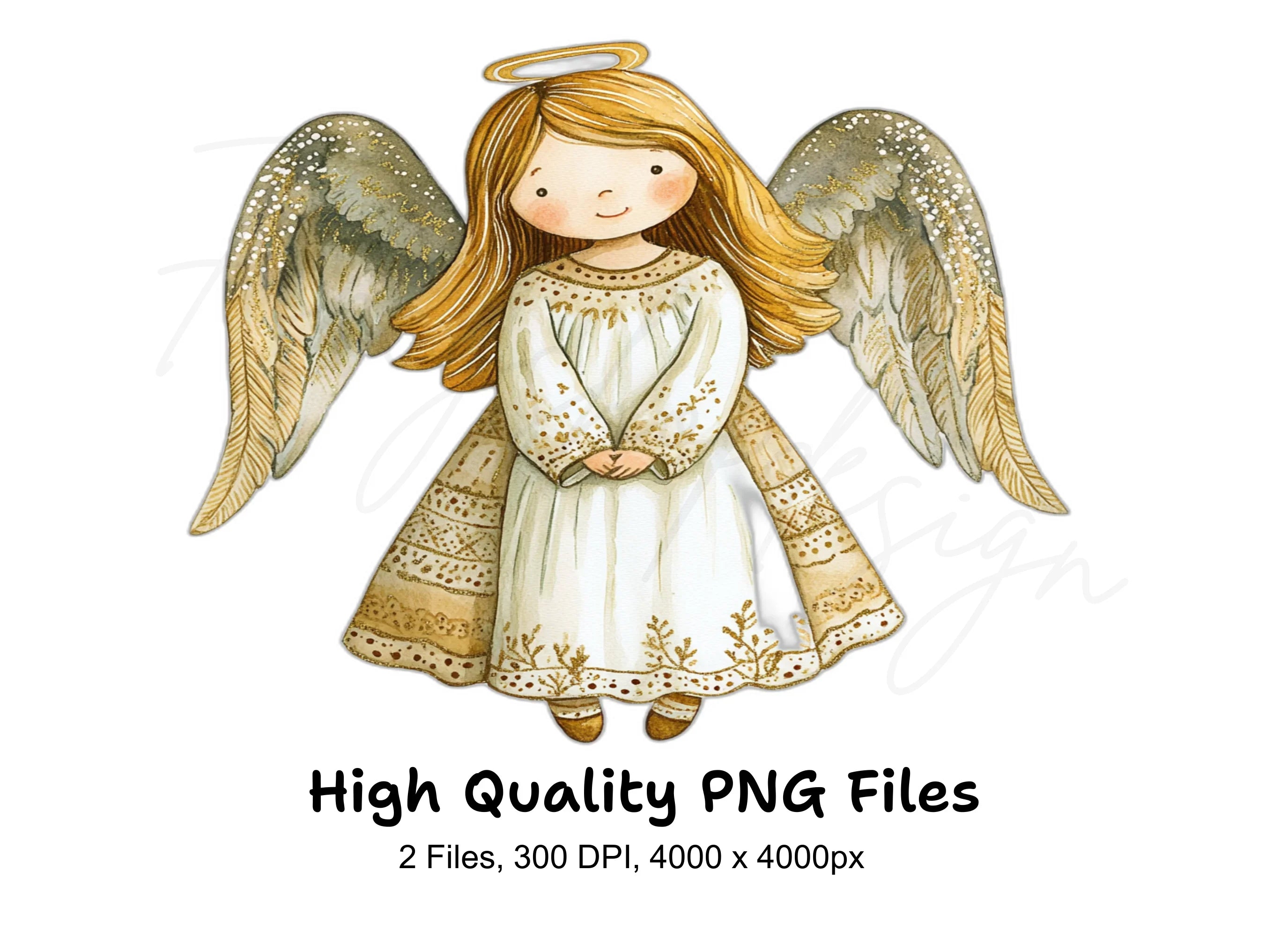 Elegant Christmas Angels Clipart Bundle