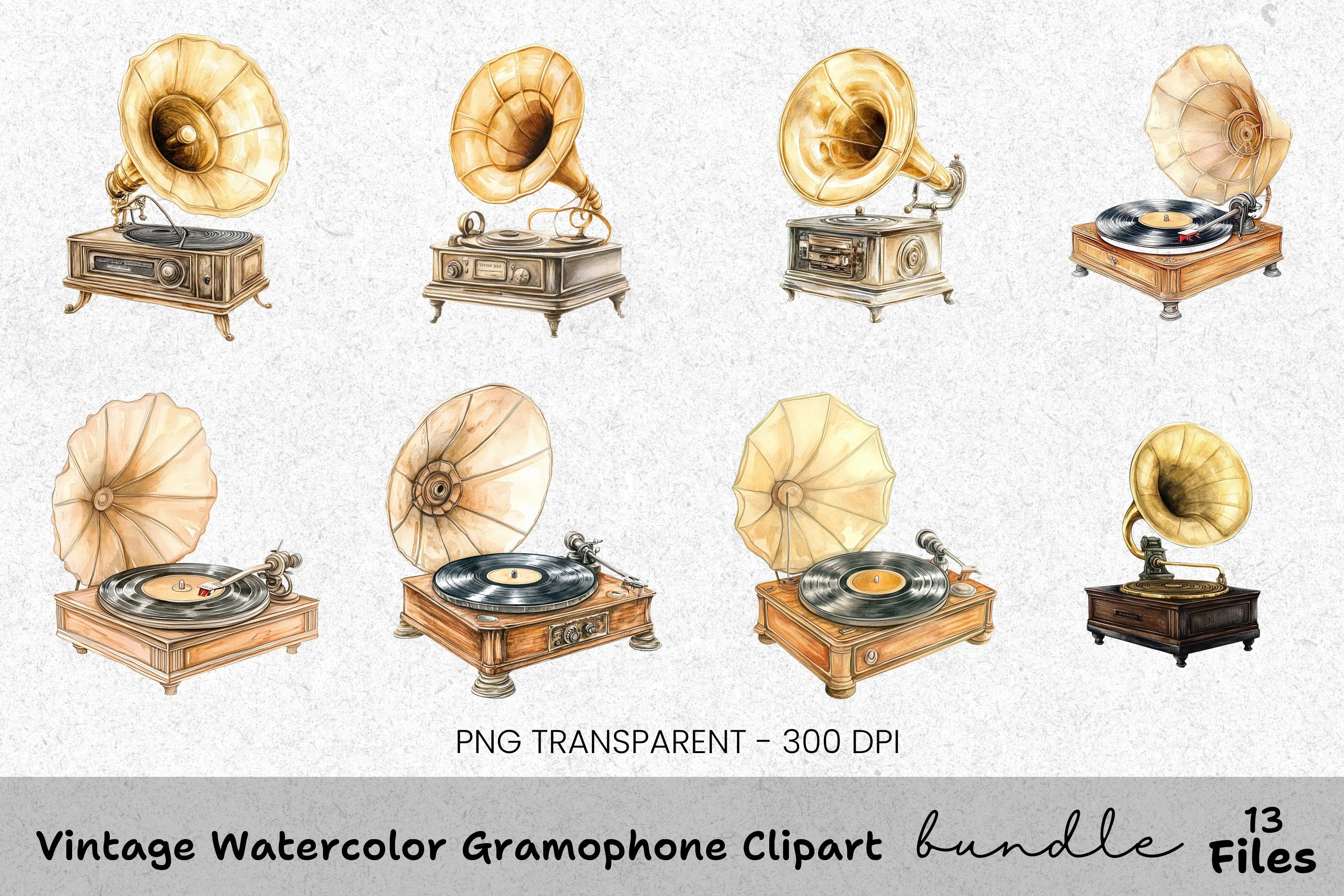 Vintage Gramophone Clipart Bundle