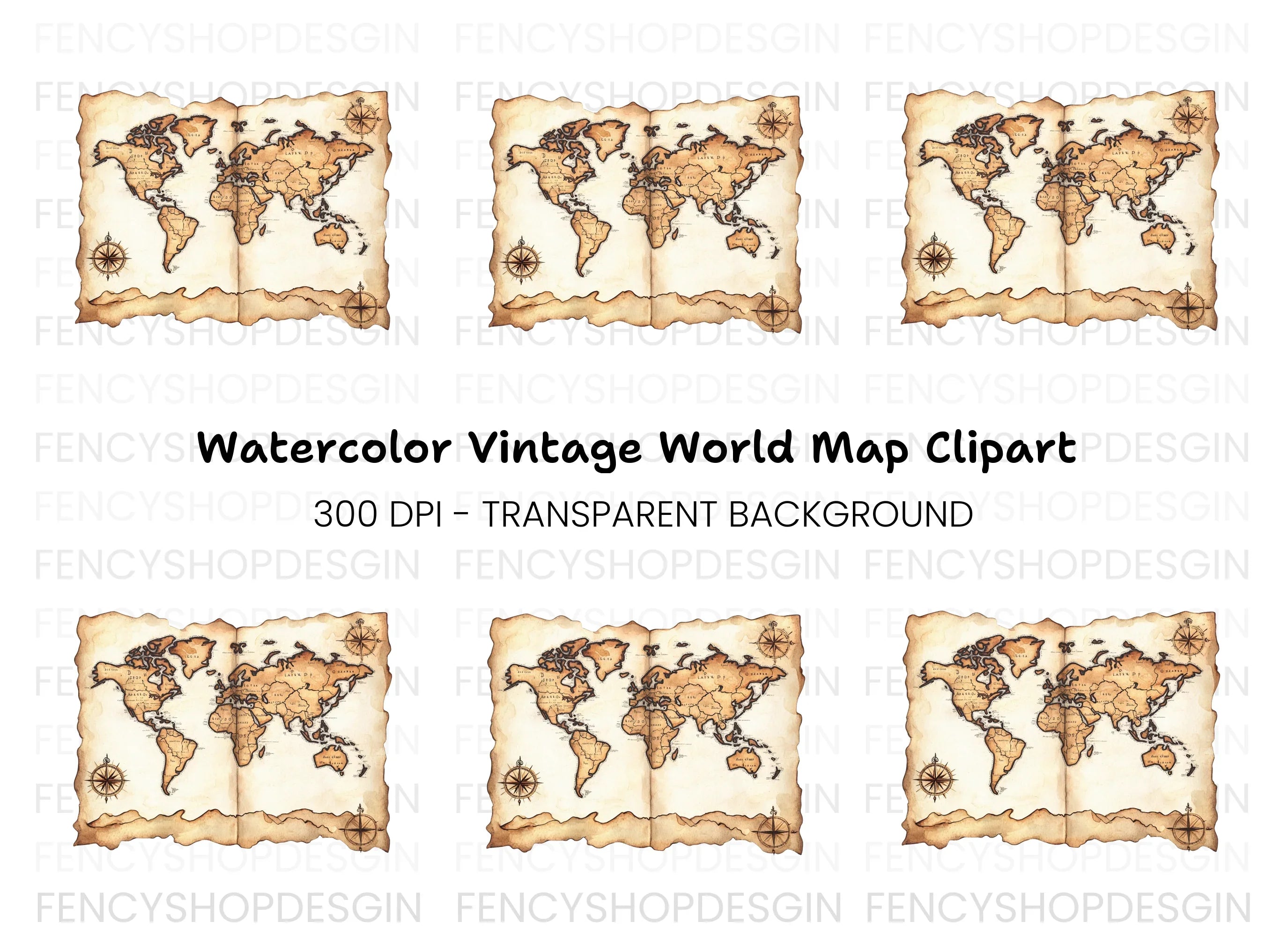 Vintage World Map Clipart Bundle