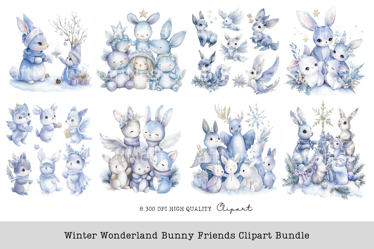 Winter Wonderland Bunny Friends Clipart Bundle