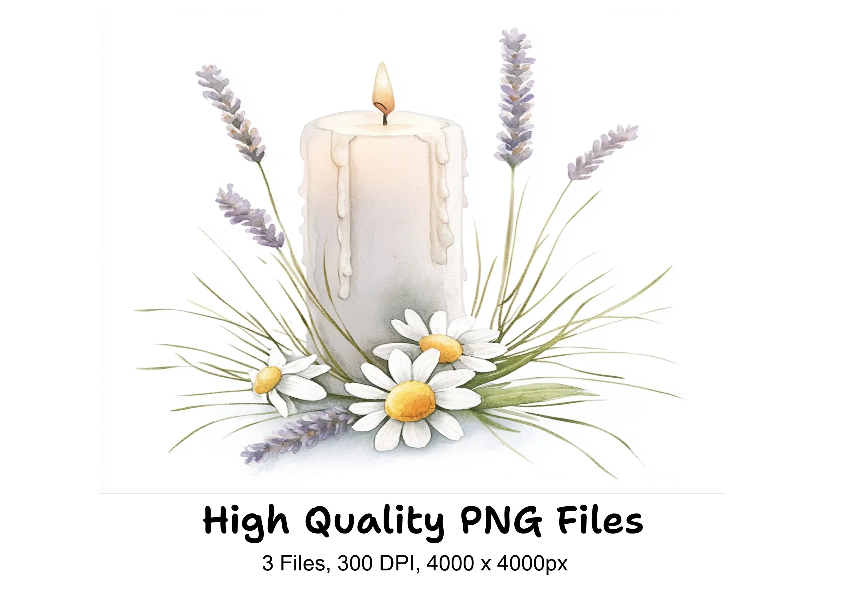 Lavender and Daisy Candle Clipart Bundle