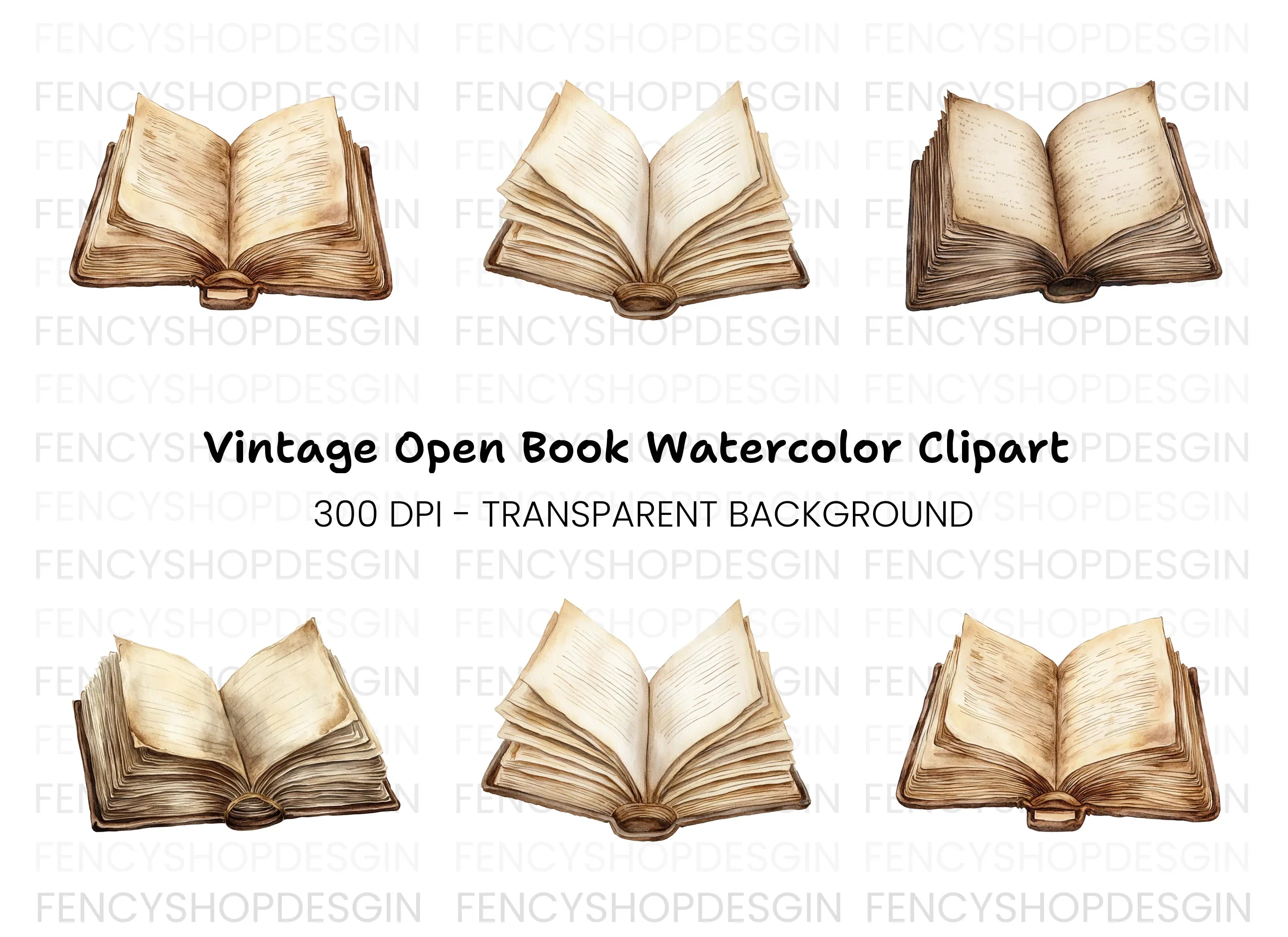 Vintage Open Books Clipart Bundle