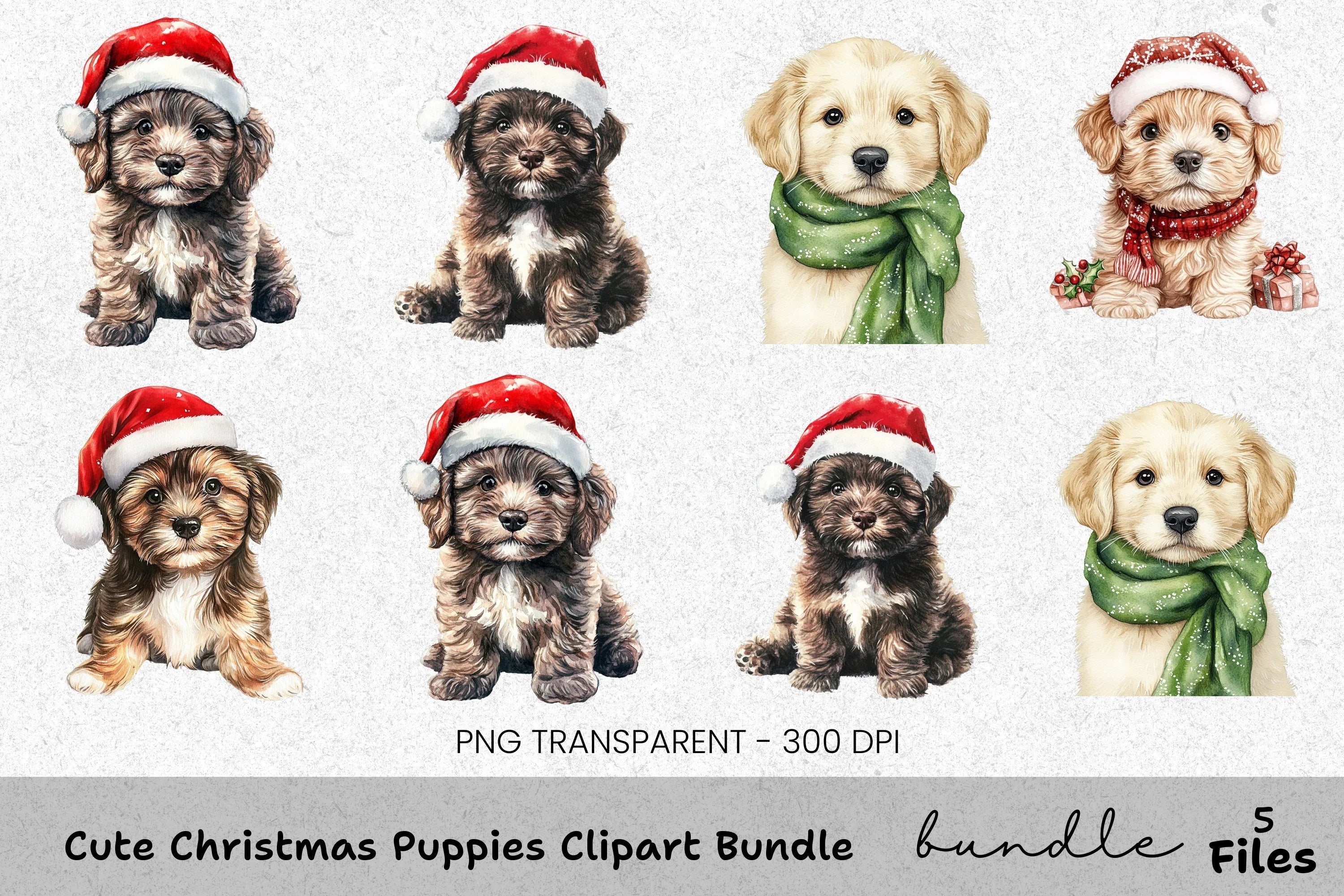 Cute Christmas Puppies Clipart Bundle