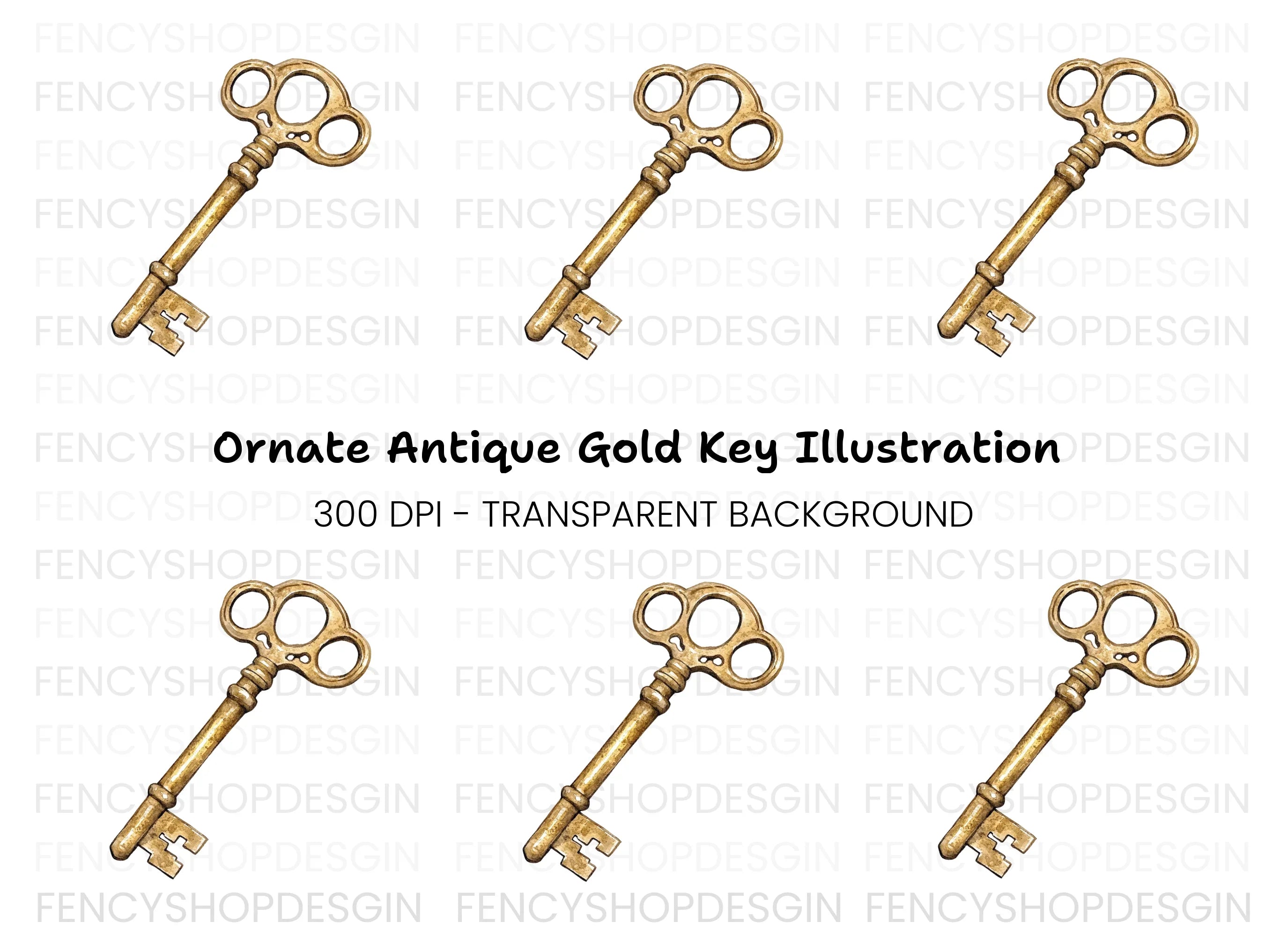 Ornate Golden Antique Key Clipart Bundle