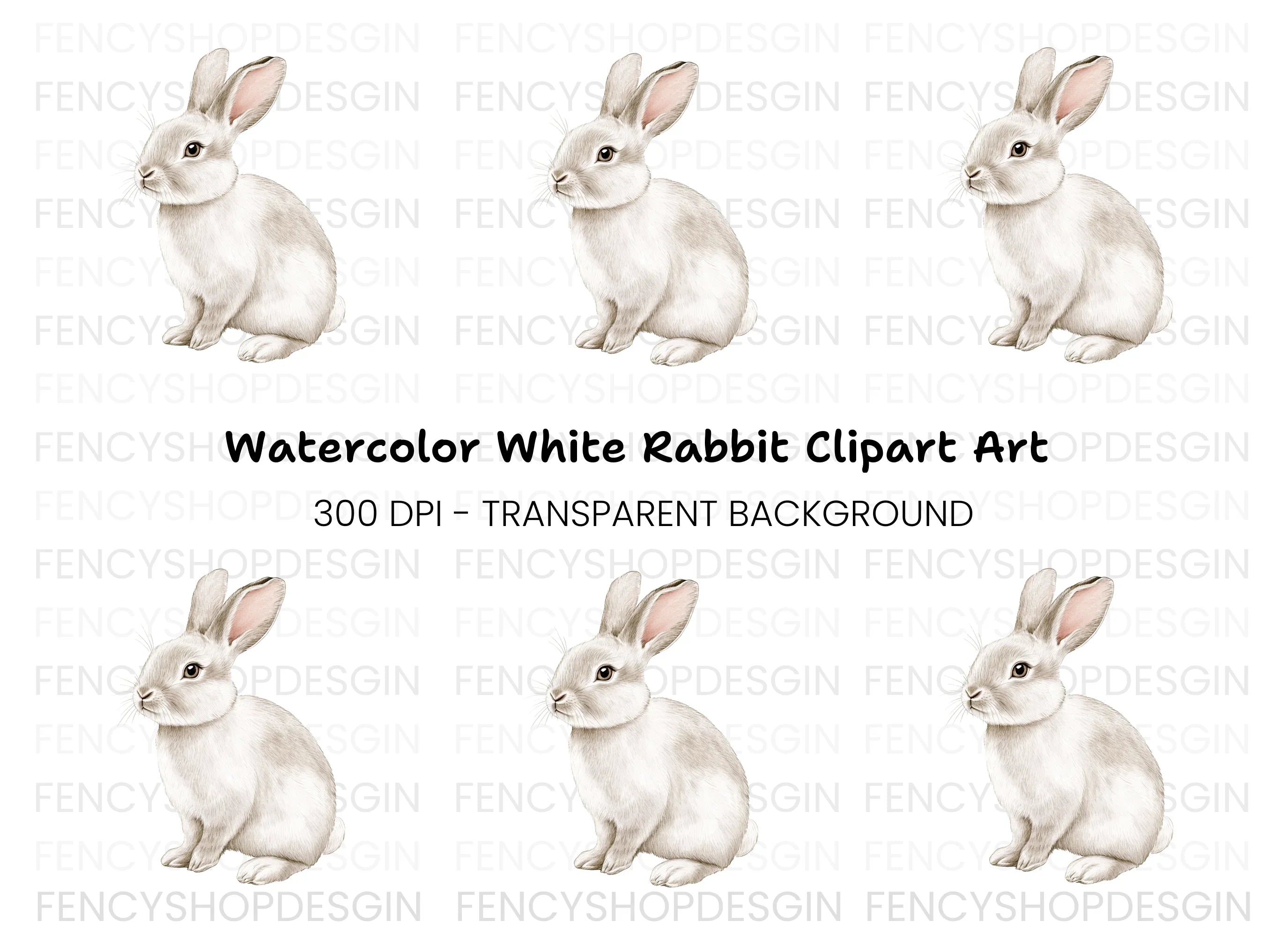 Cute White Bunny Rabbit Clipart Bundle