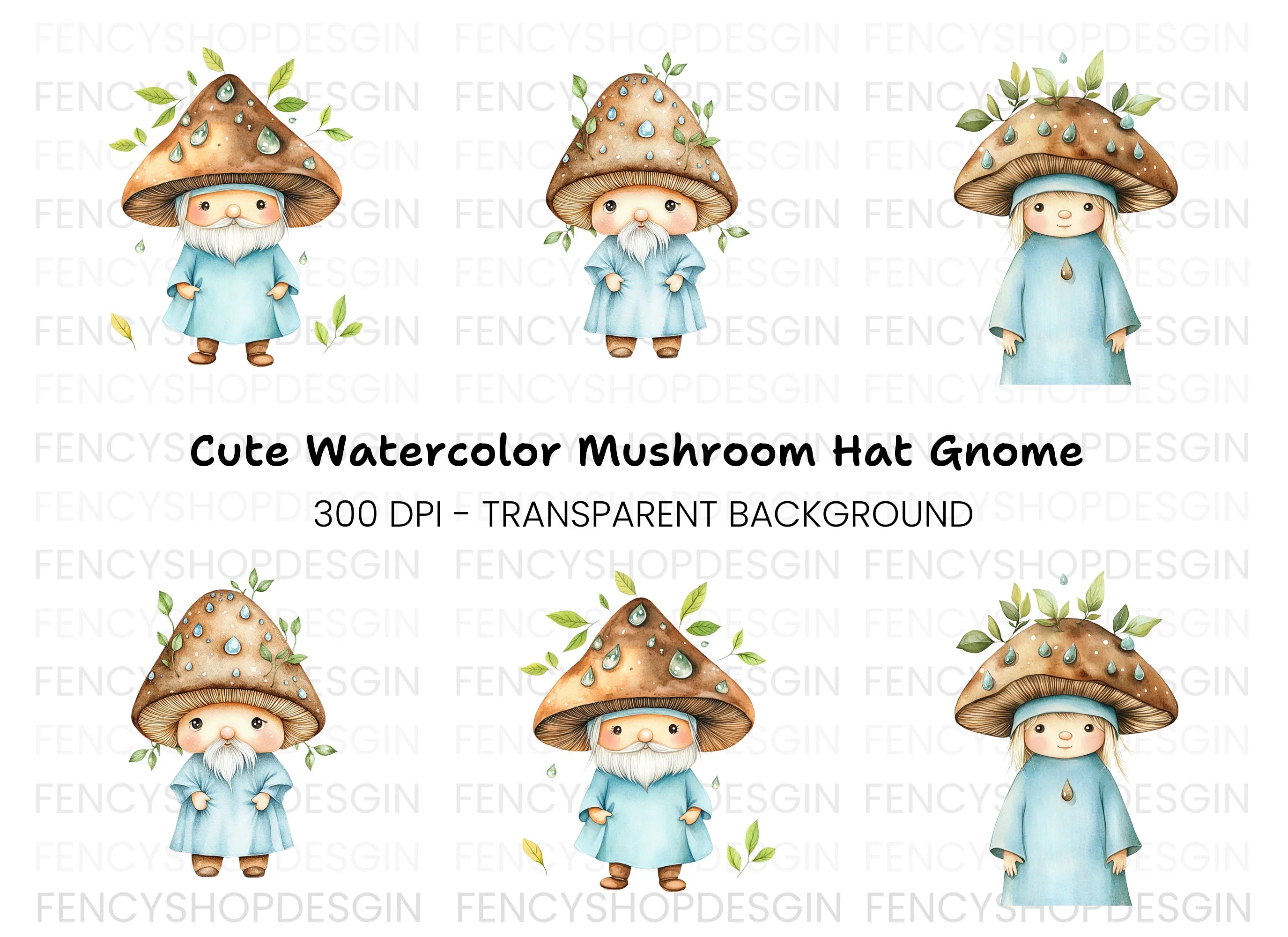 Cute Mushroom Gnomes Clipart Bundle