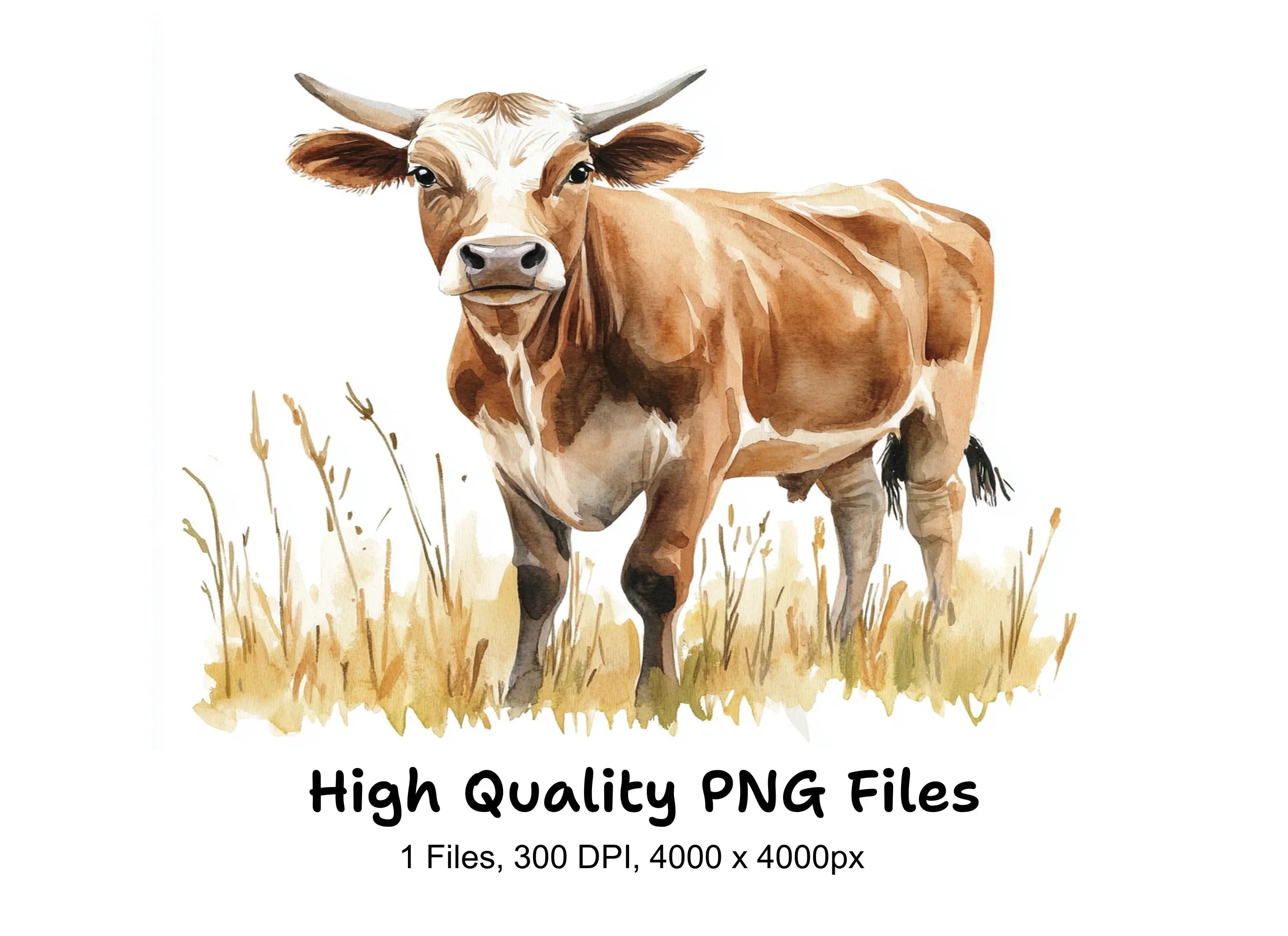 Brown Cow in Grass Clipart Bundle