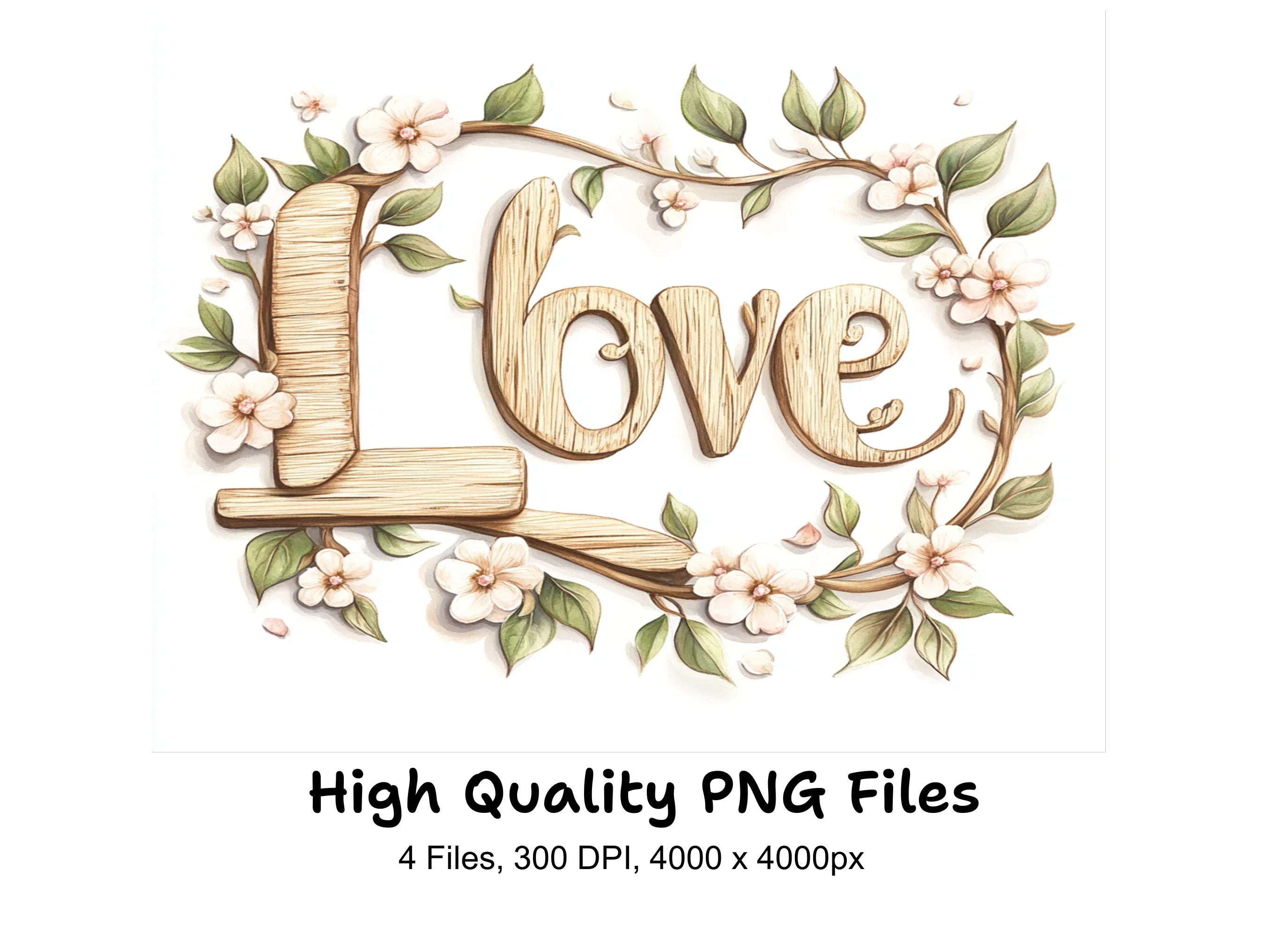 Wooden Love Letters Clipart Bundle