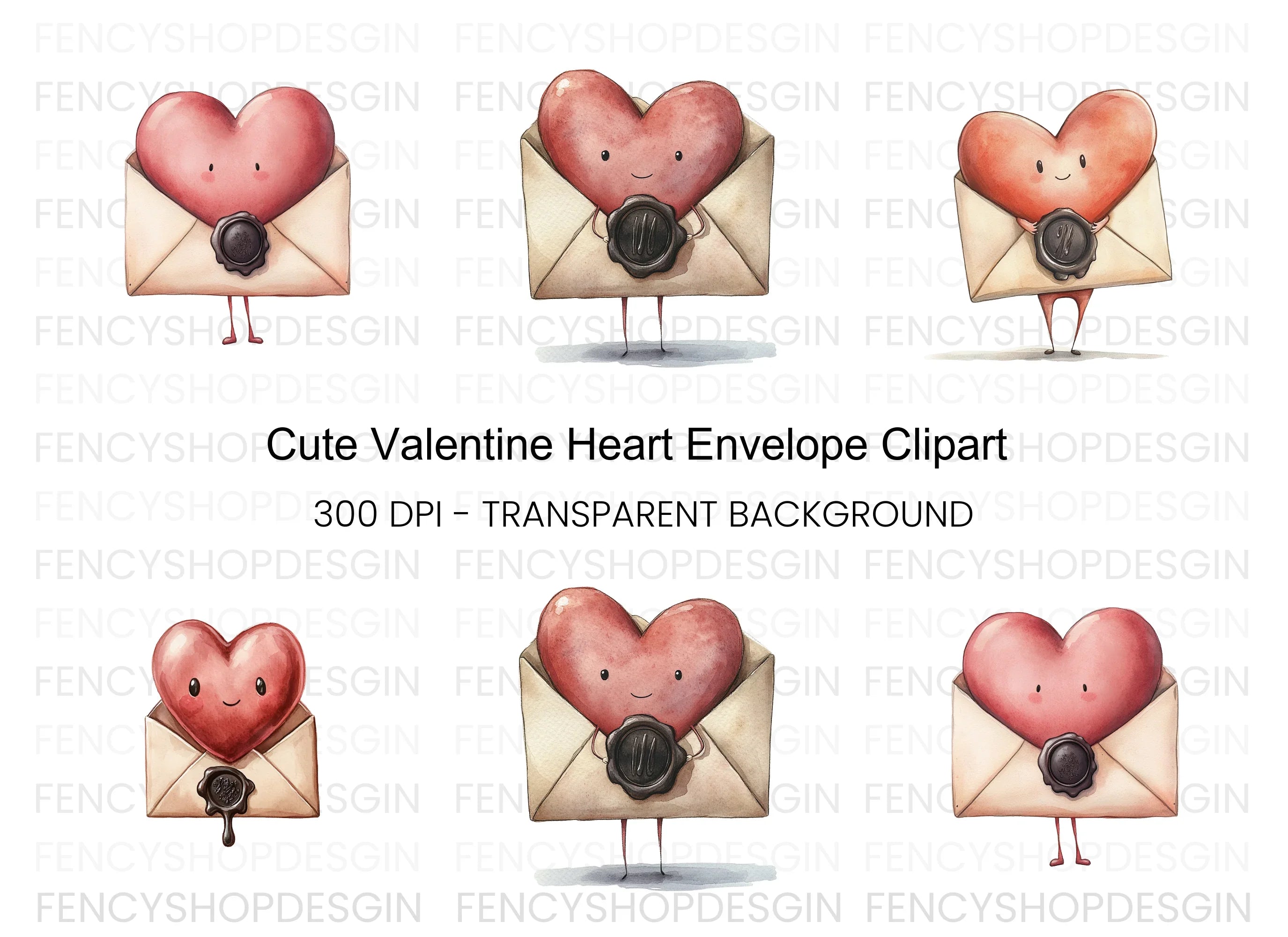 Cute Heart Envelope Clipart Bundle
