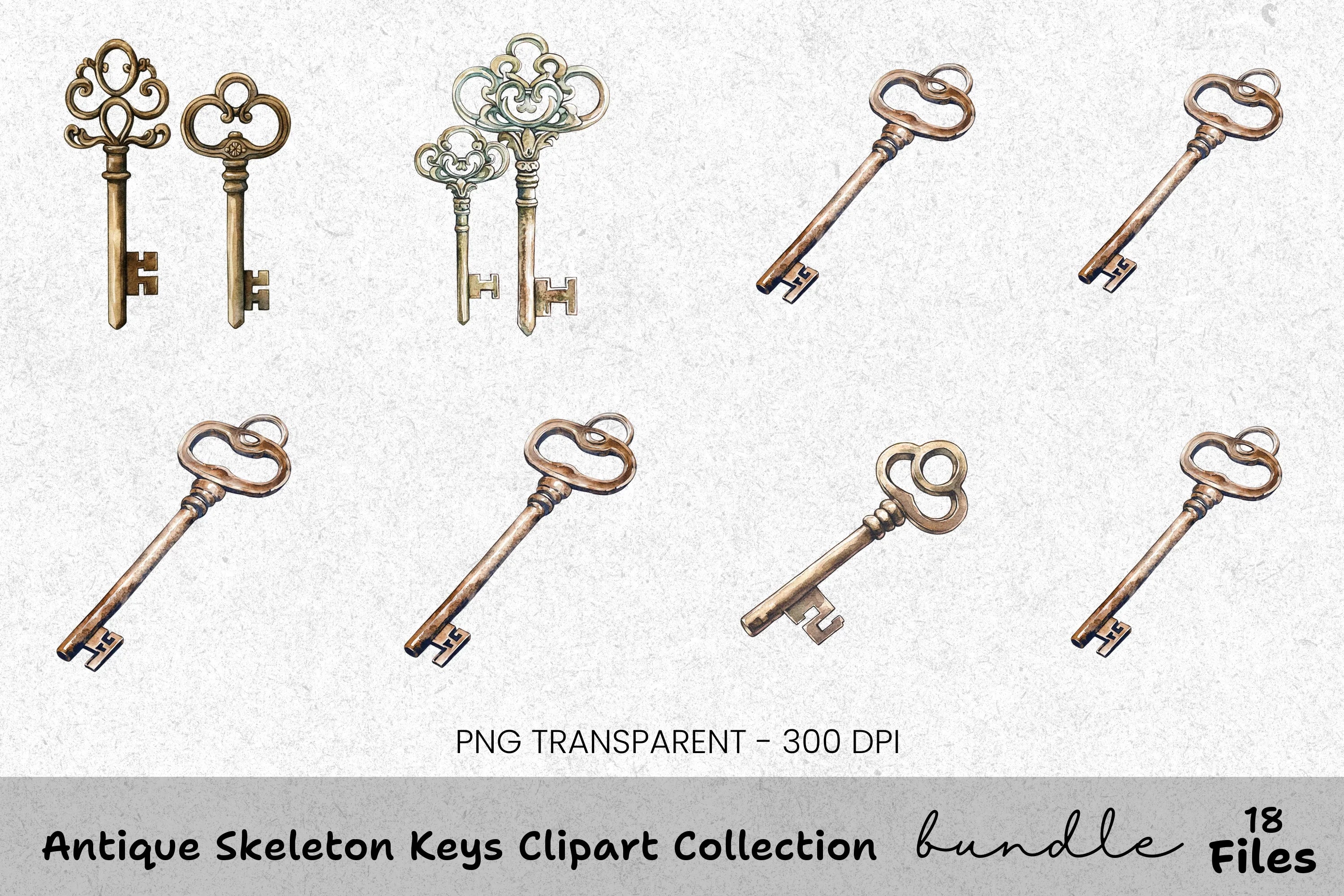 Antique Skeleton Keys Clipart Bundle