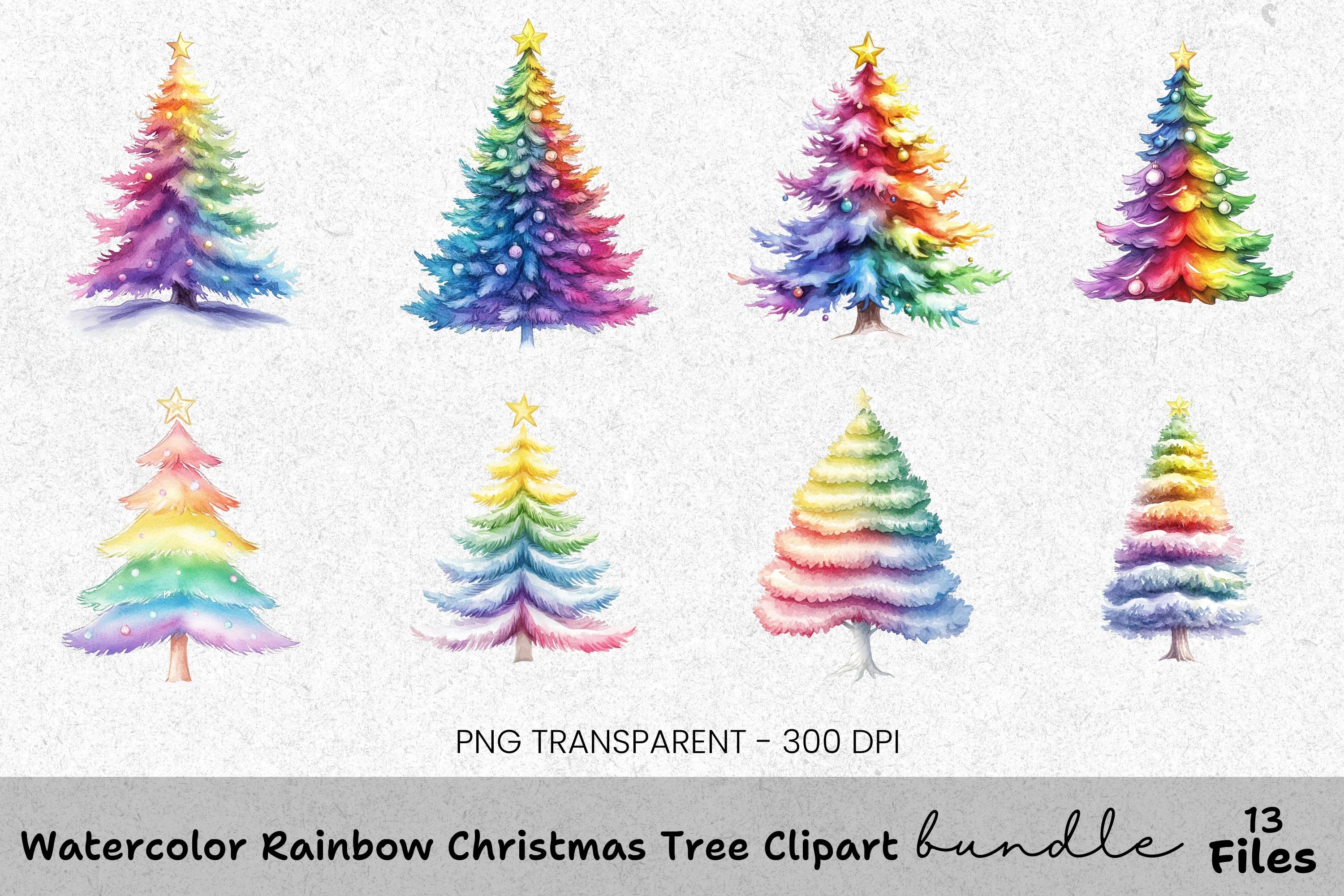 Rainbow Christmas Tree Clipart Bundle
