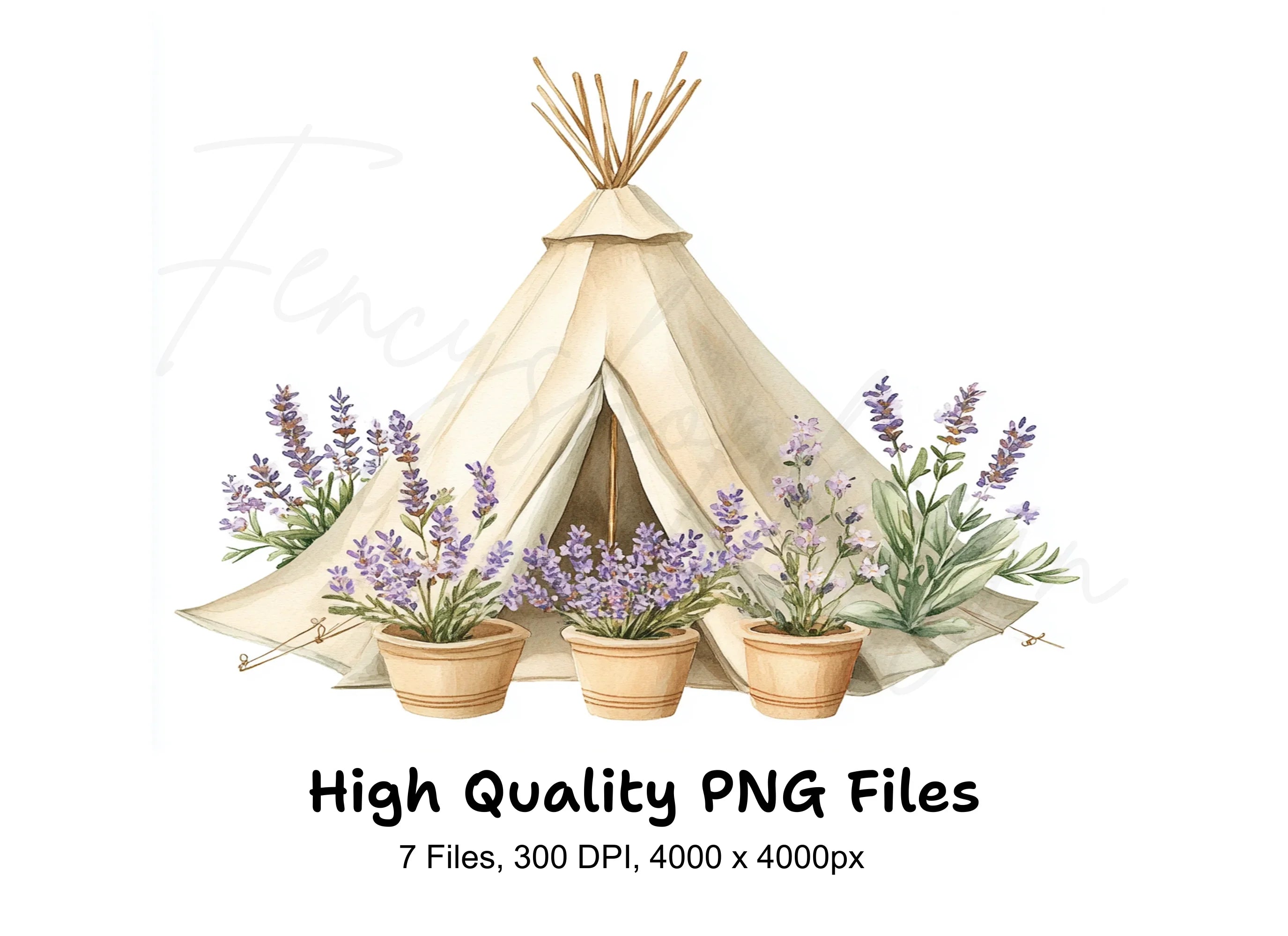 Boho Teepee Lavender Clipart Bundle