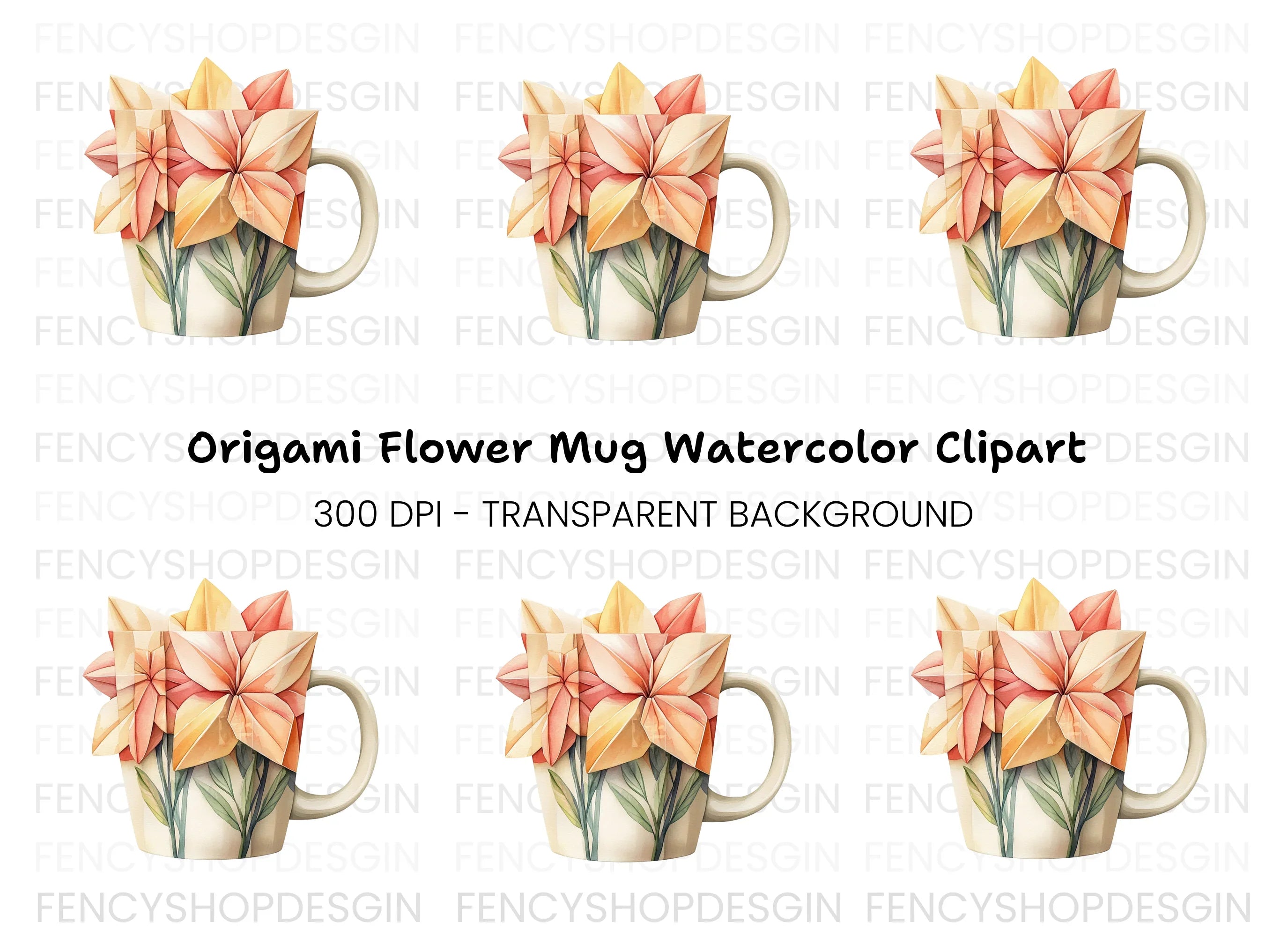 Origami Flowers Clipart Bundle