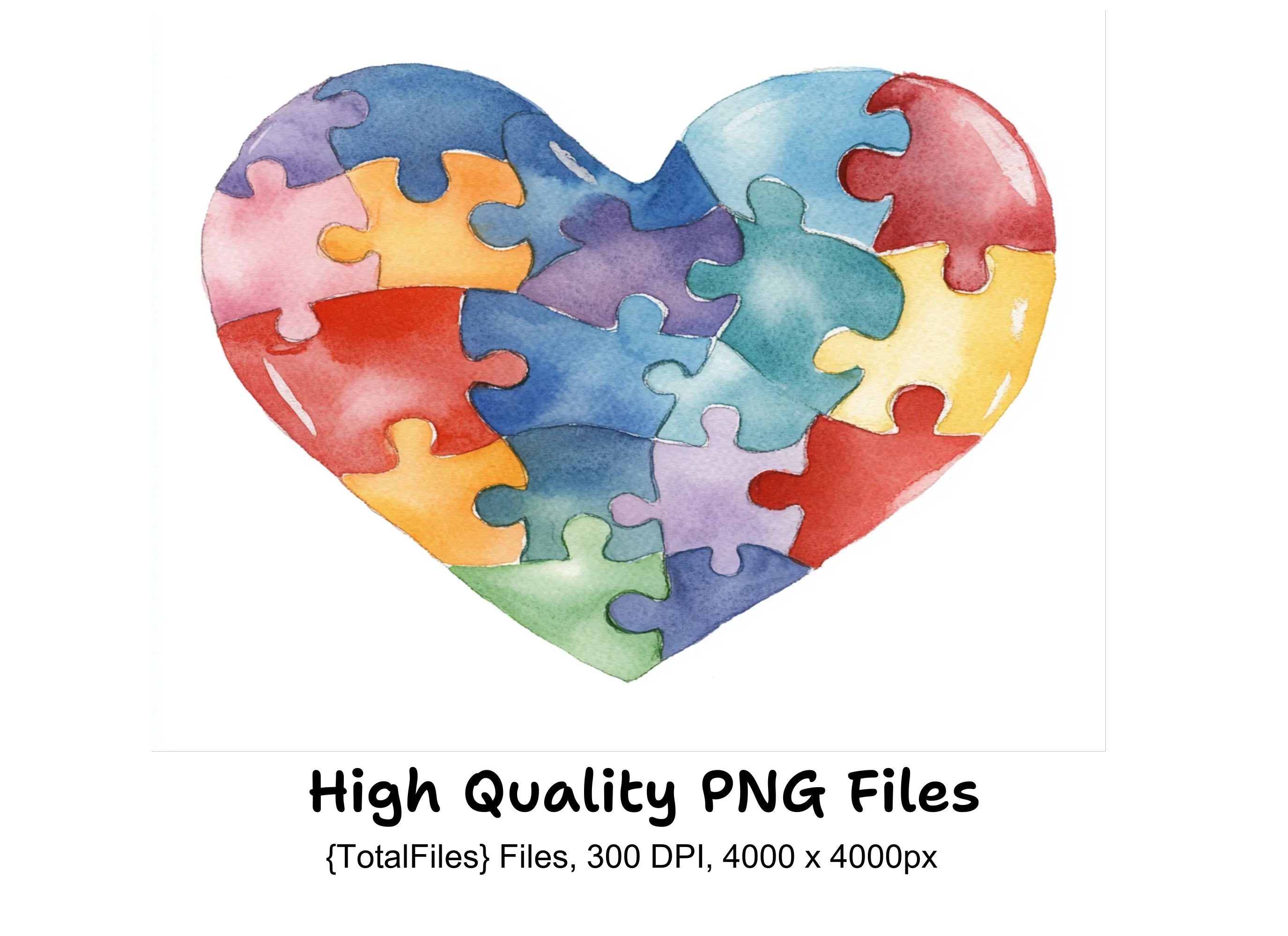 Autism Puzzle Heart Clipart Bundle
