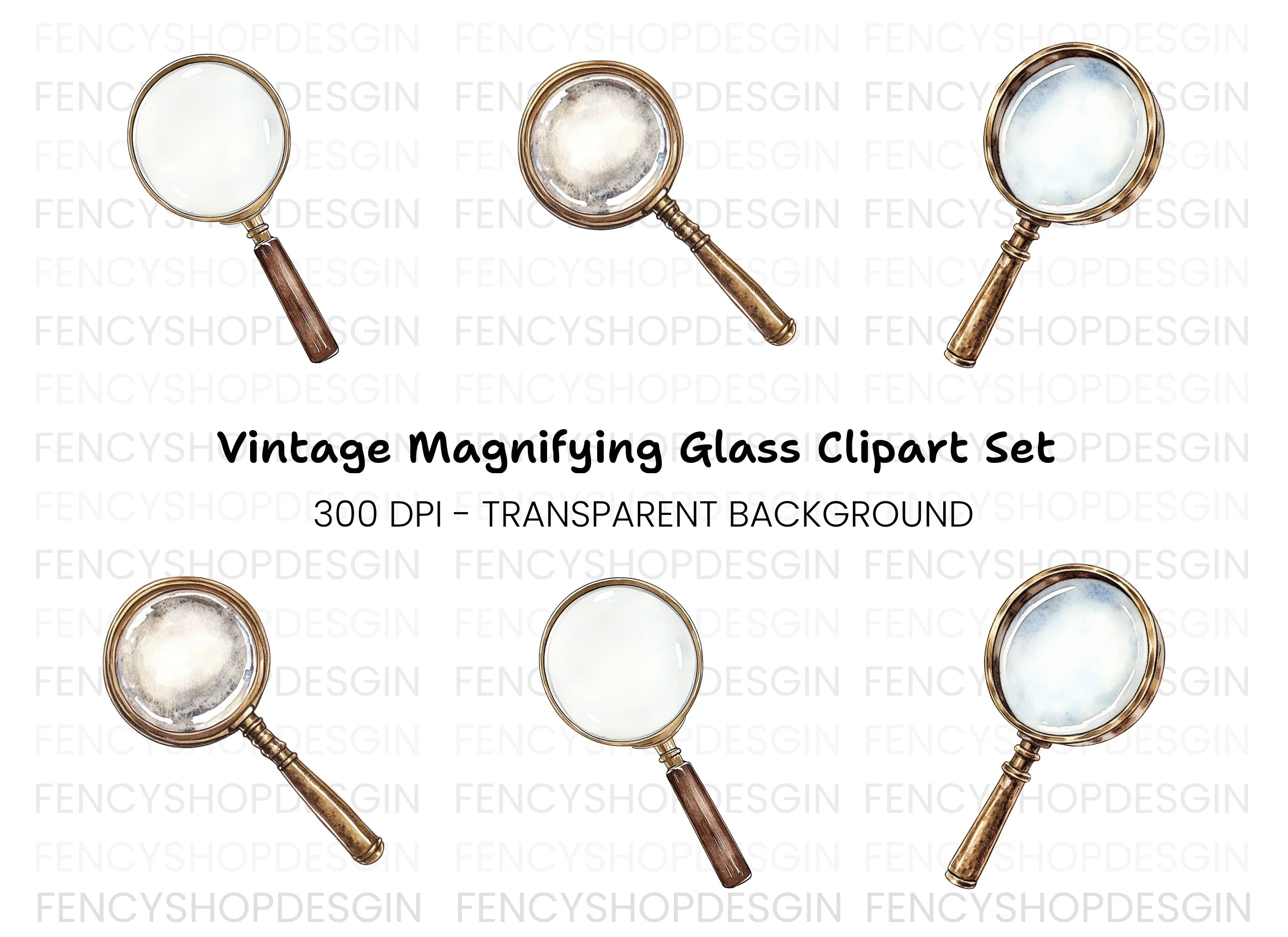 Vintage Magnifying Glass Clipart Bundle