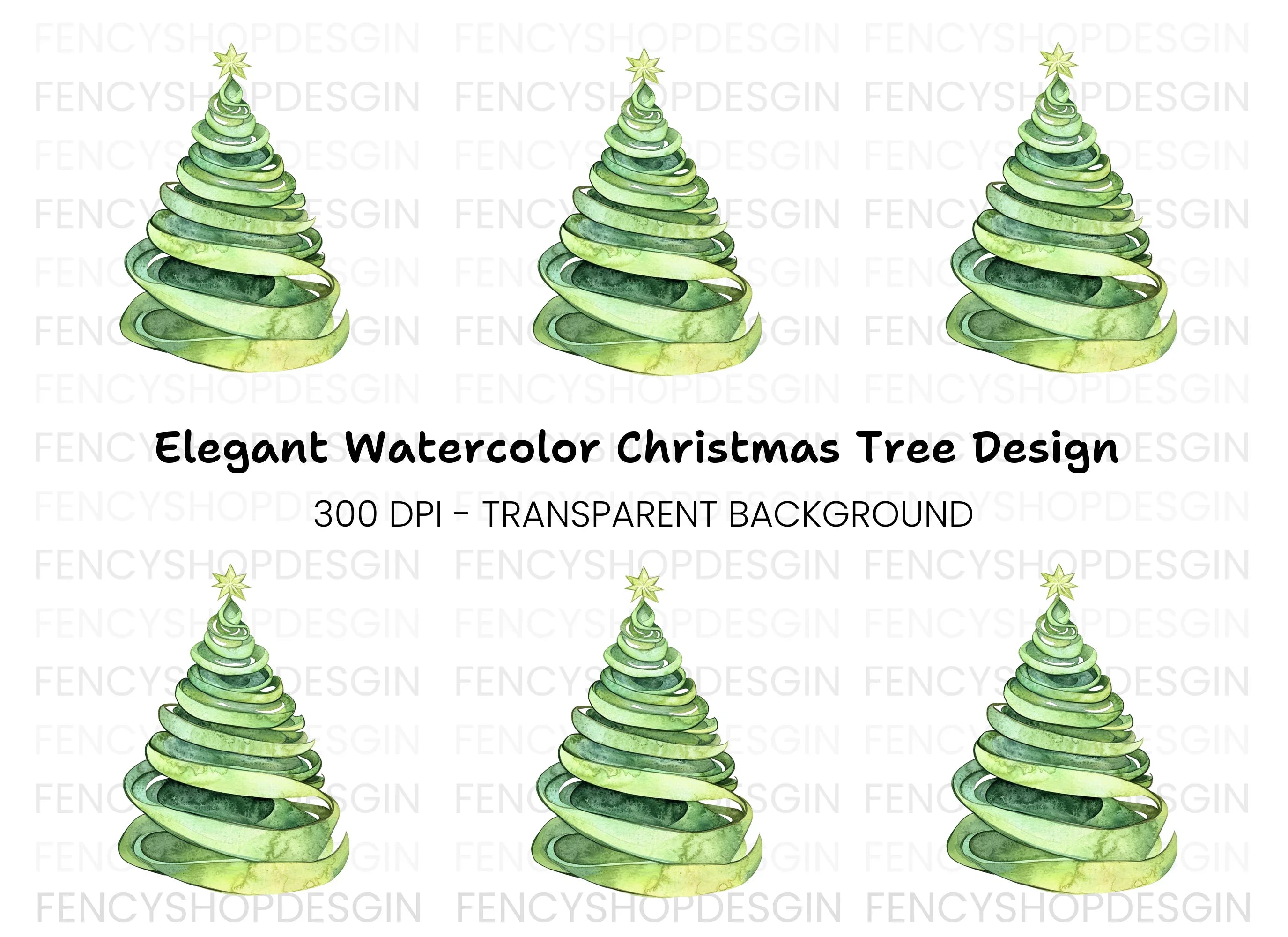 Ribbon Christmas Tree Clipart Bundle