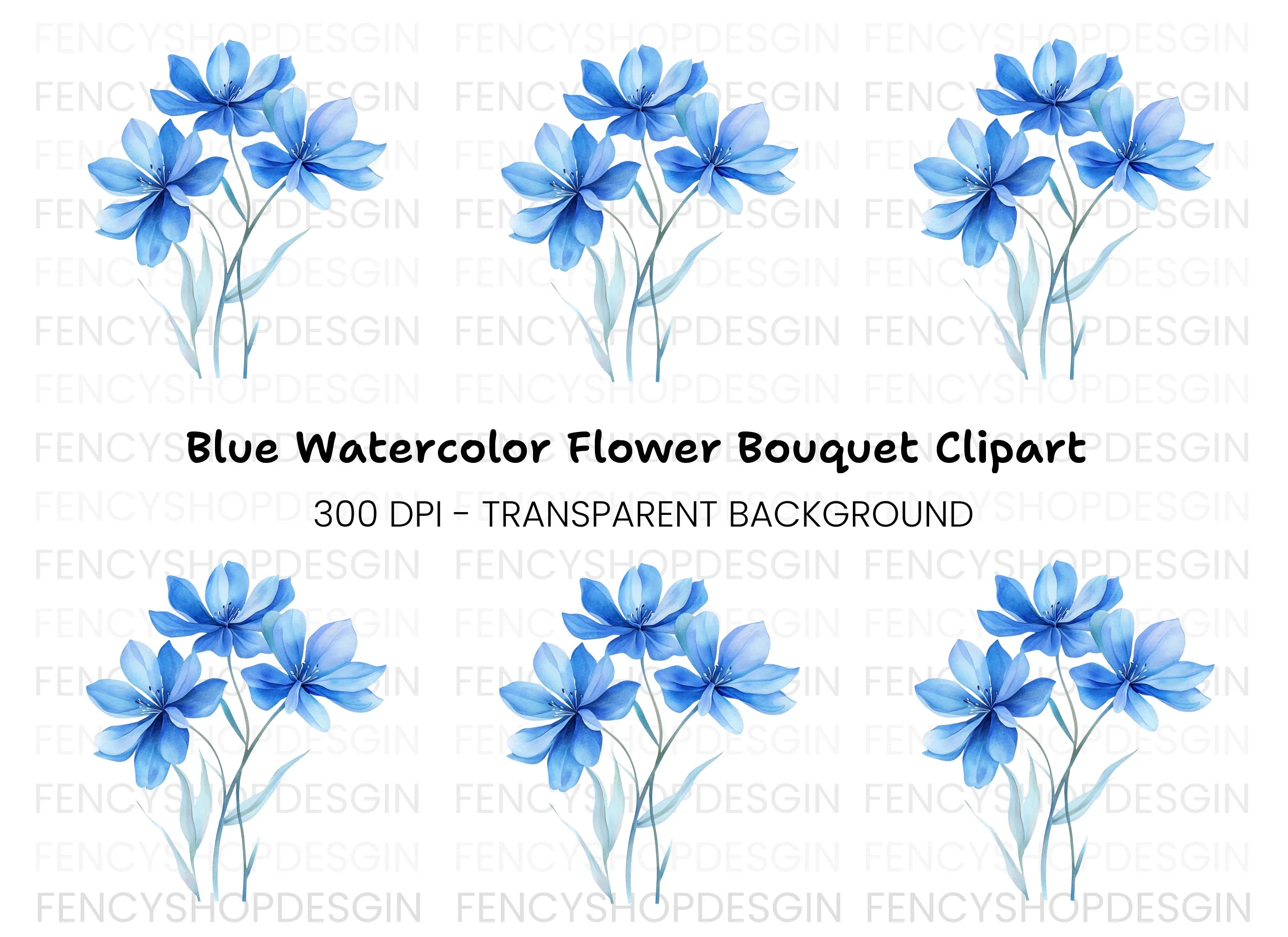 Blue Flowers Clipart Bundle