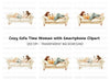 Relaxing on Sofa with Phone Clipart Bundle