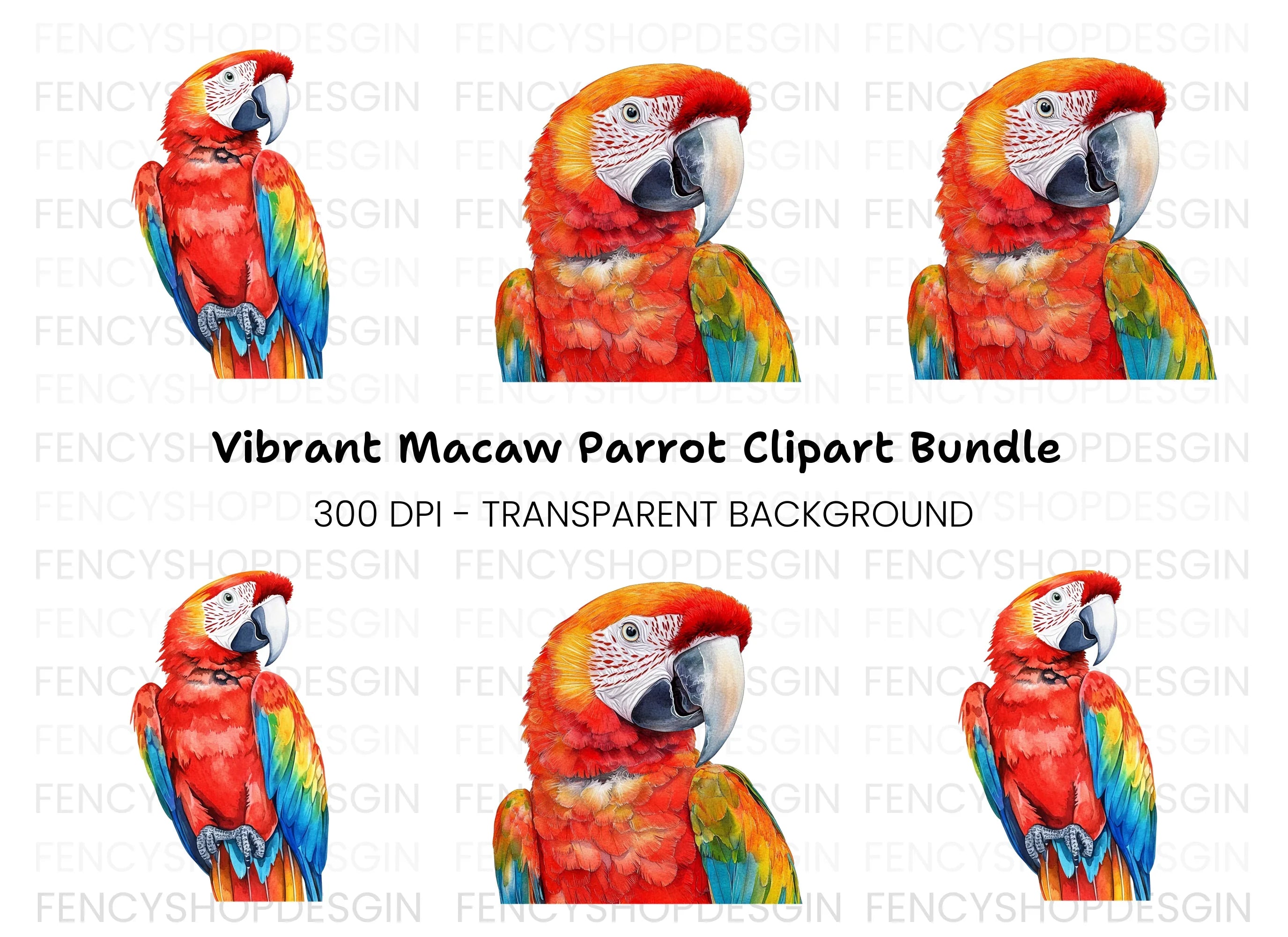 Vibrant Scarlet Macaw Parrot Clipart Bundle