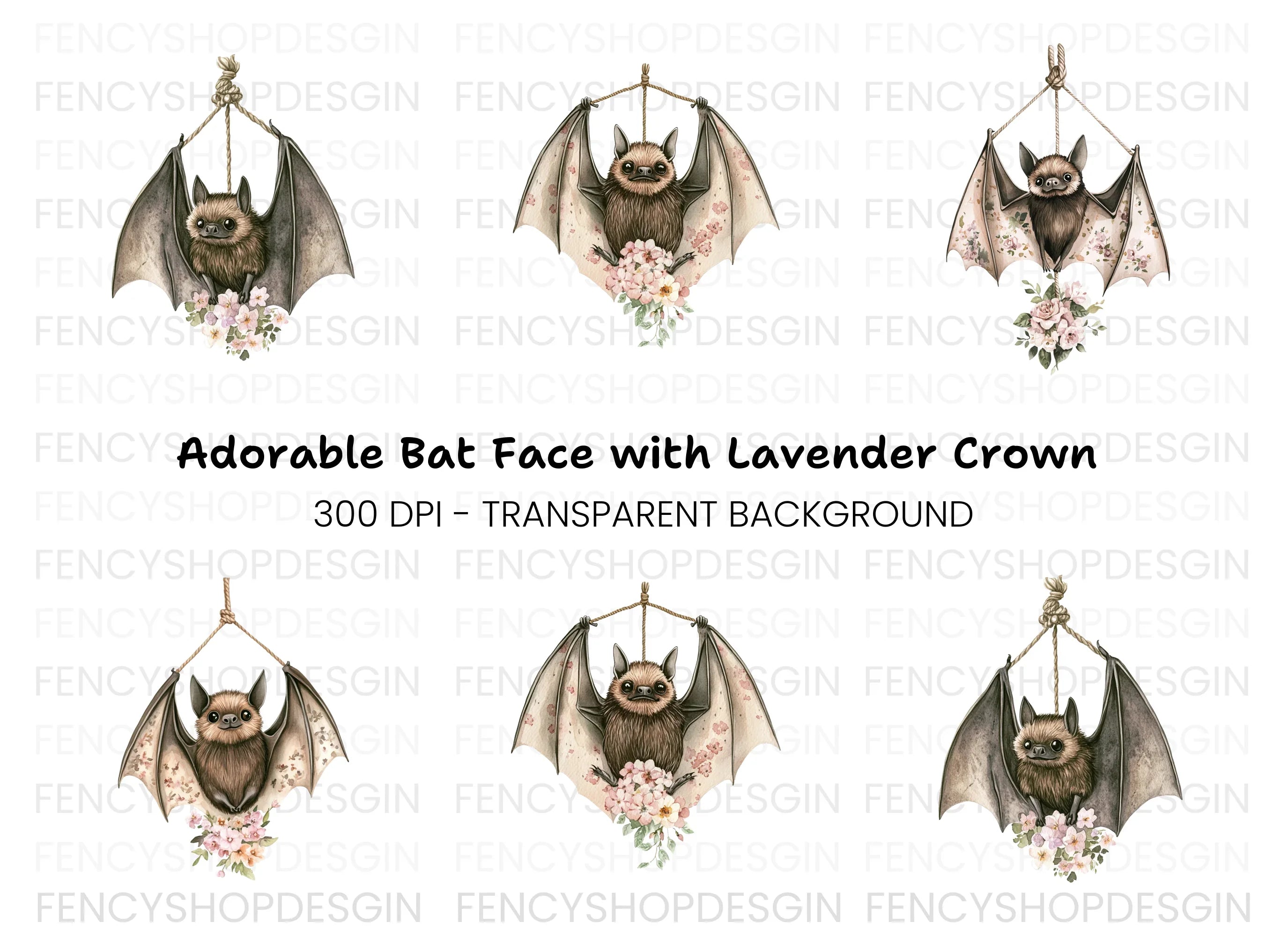 Hanging Bat Floral Clipart Bundle