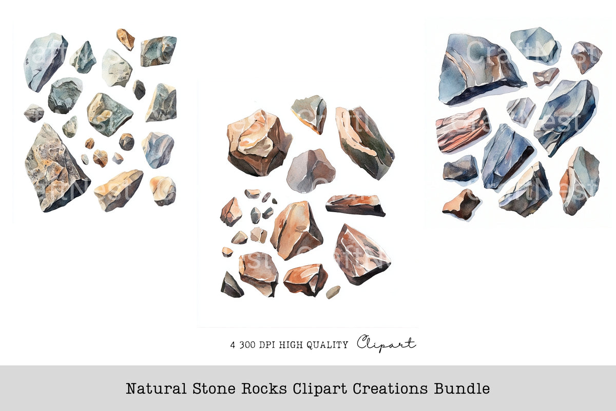 Natural Stone Rocks Creations Clipart Bundle
