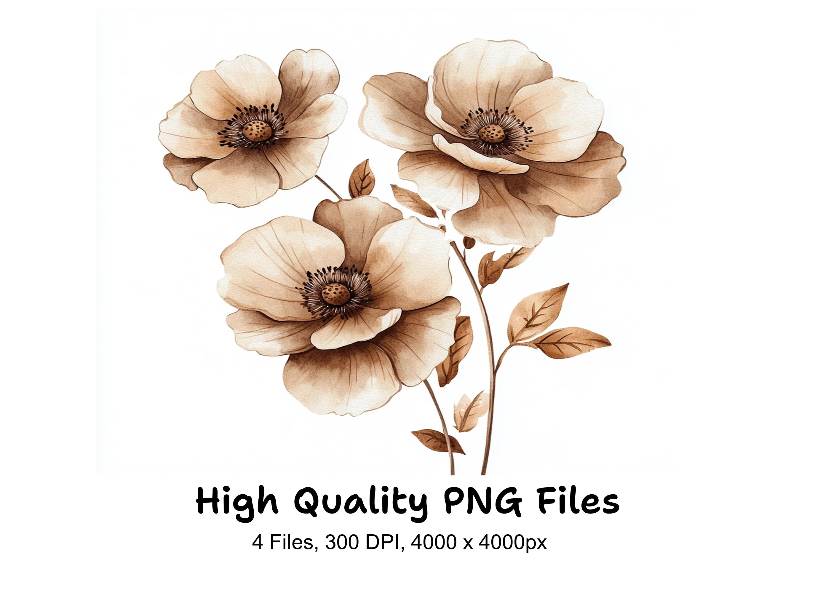 Elegant Sepia Floral Clipart Bundle