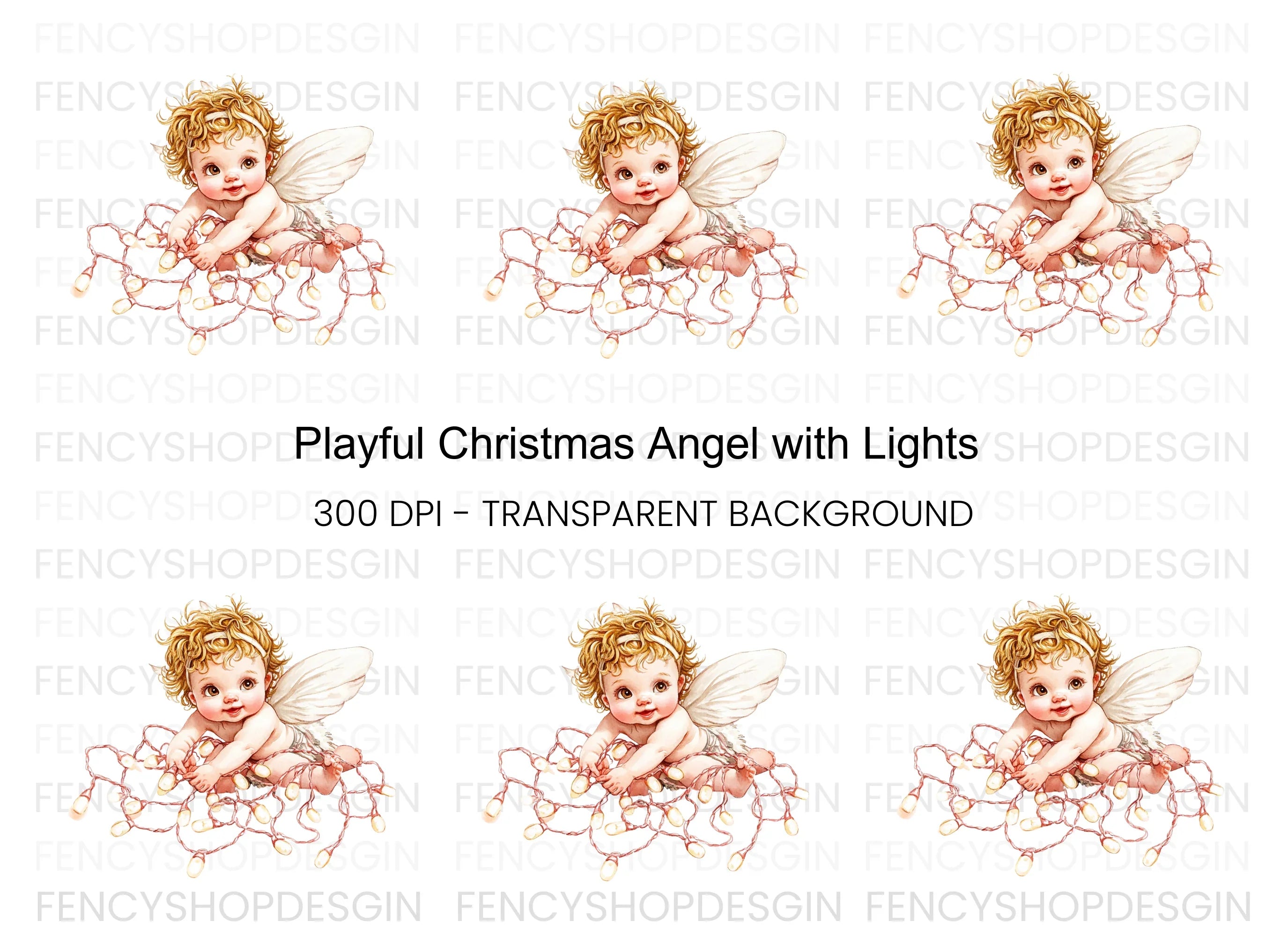 Playful Baby Angel with Pink Lights Clipart Bundle