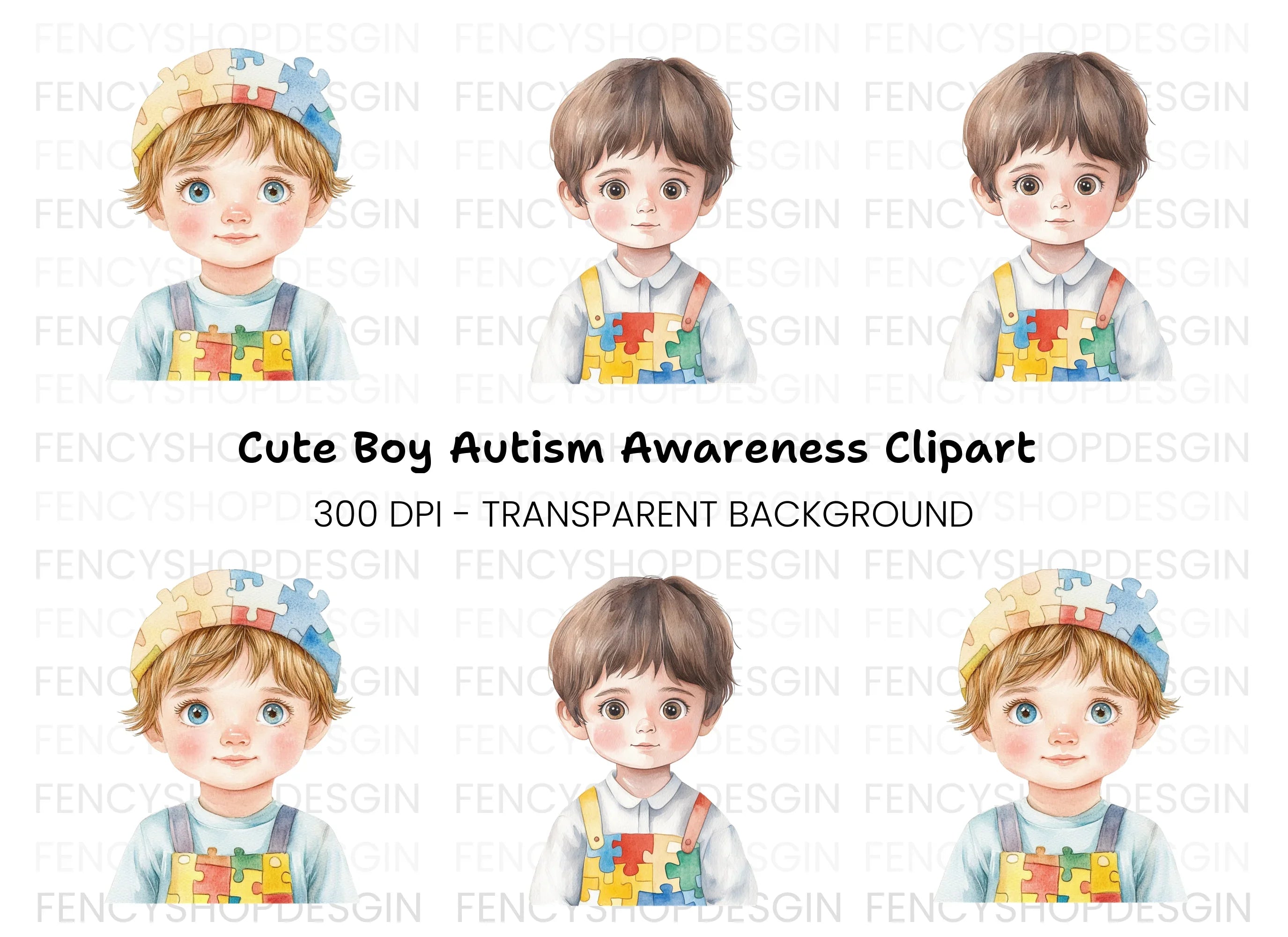 Cute Boys in Puzzle Overalls Clipart Bundle