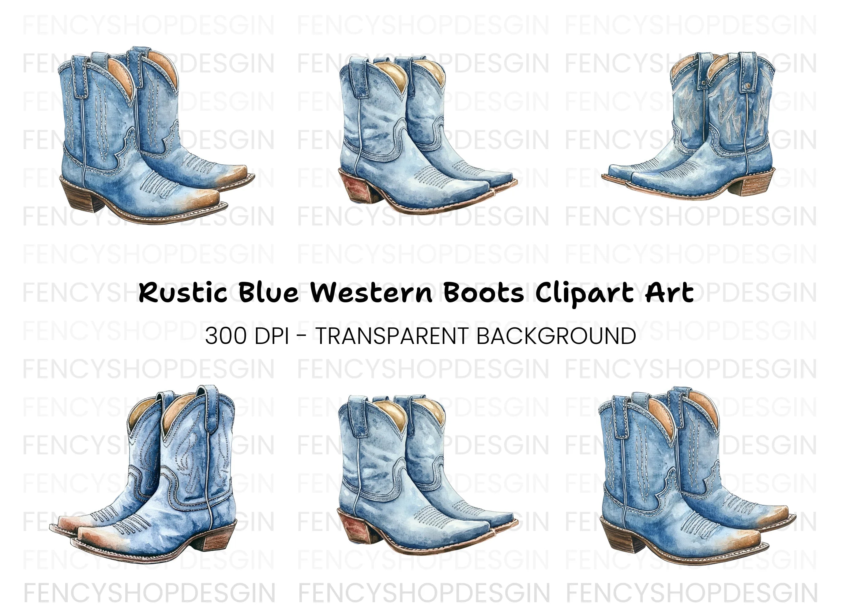 Blue Cowboy Boots Clipart Bundle