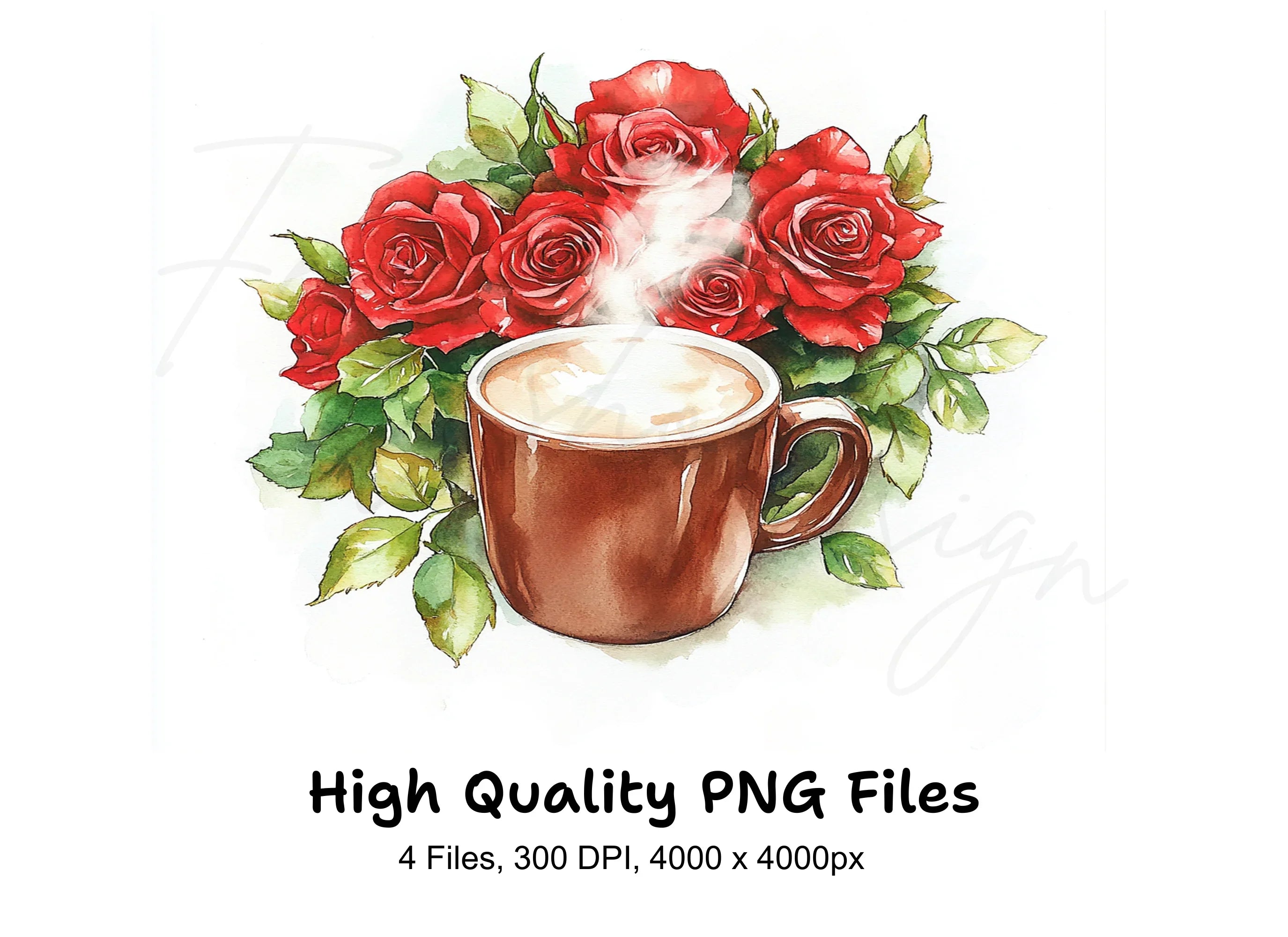 Coffee and Roses Clipart Bundle