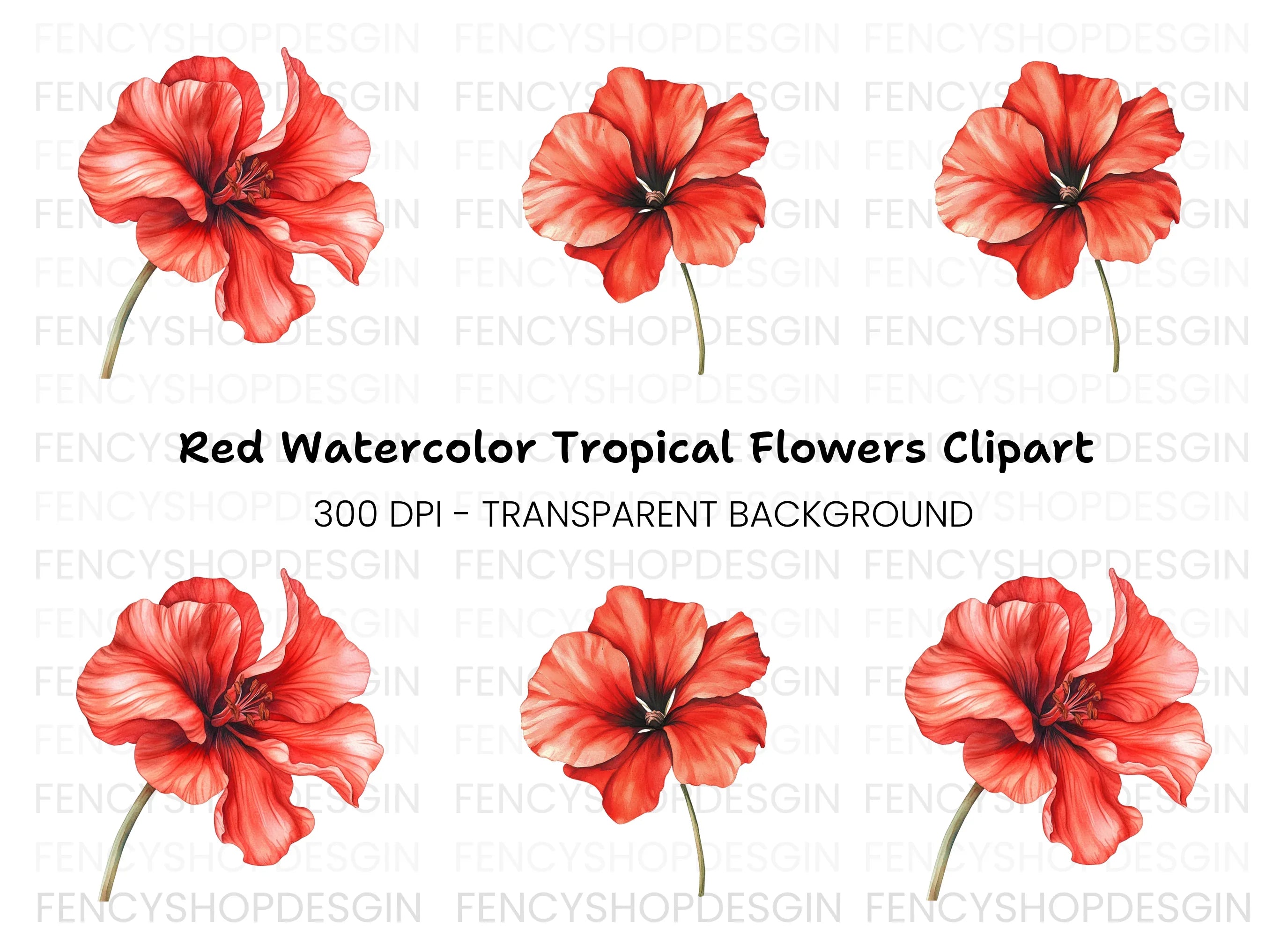 Vibrant Red Geranium Flower Clipart Bundle