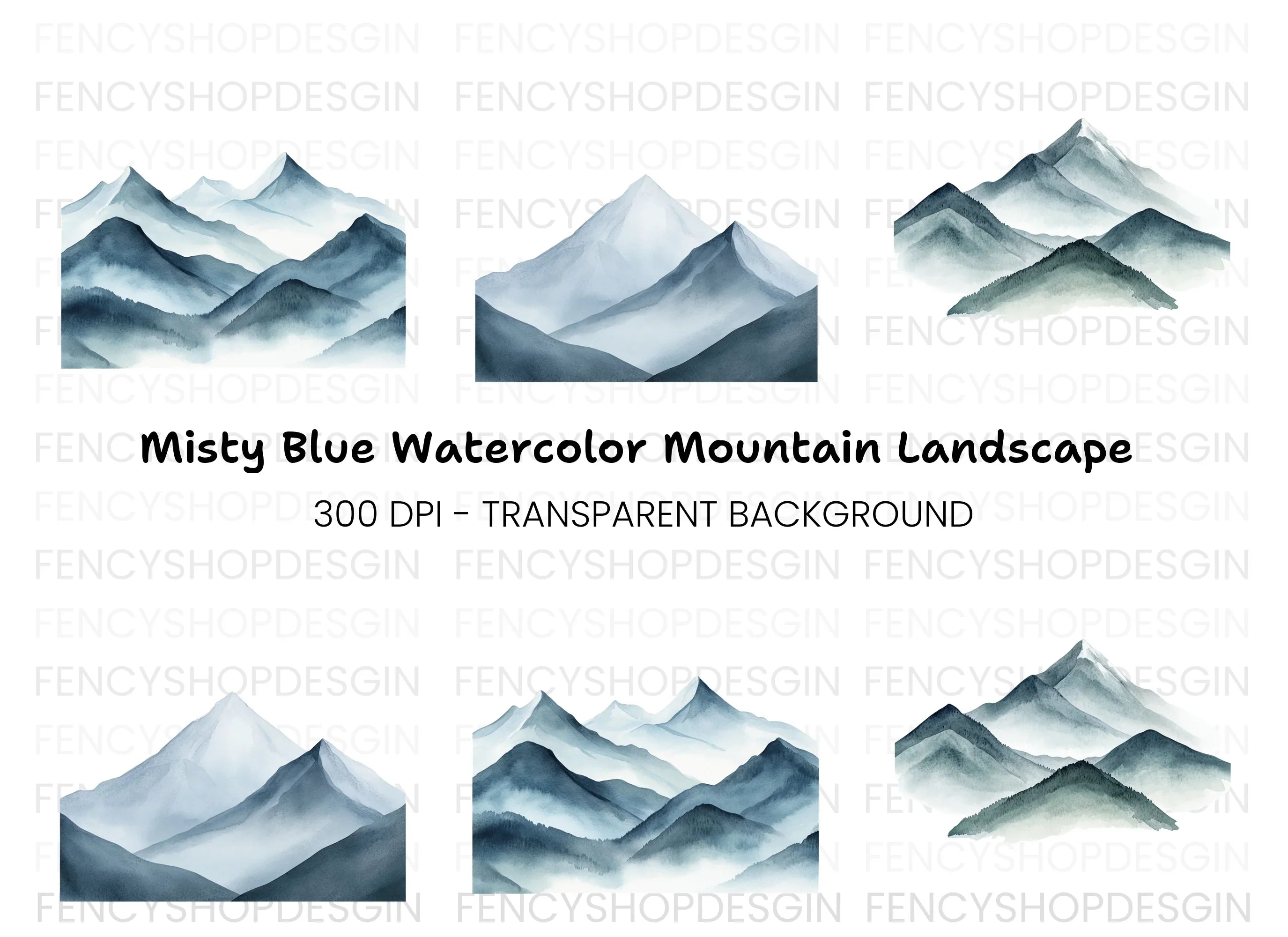 Misty Blue Mountain Clipart Bundle