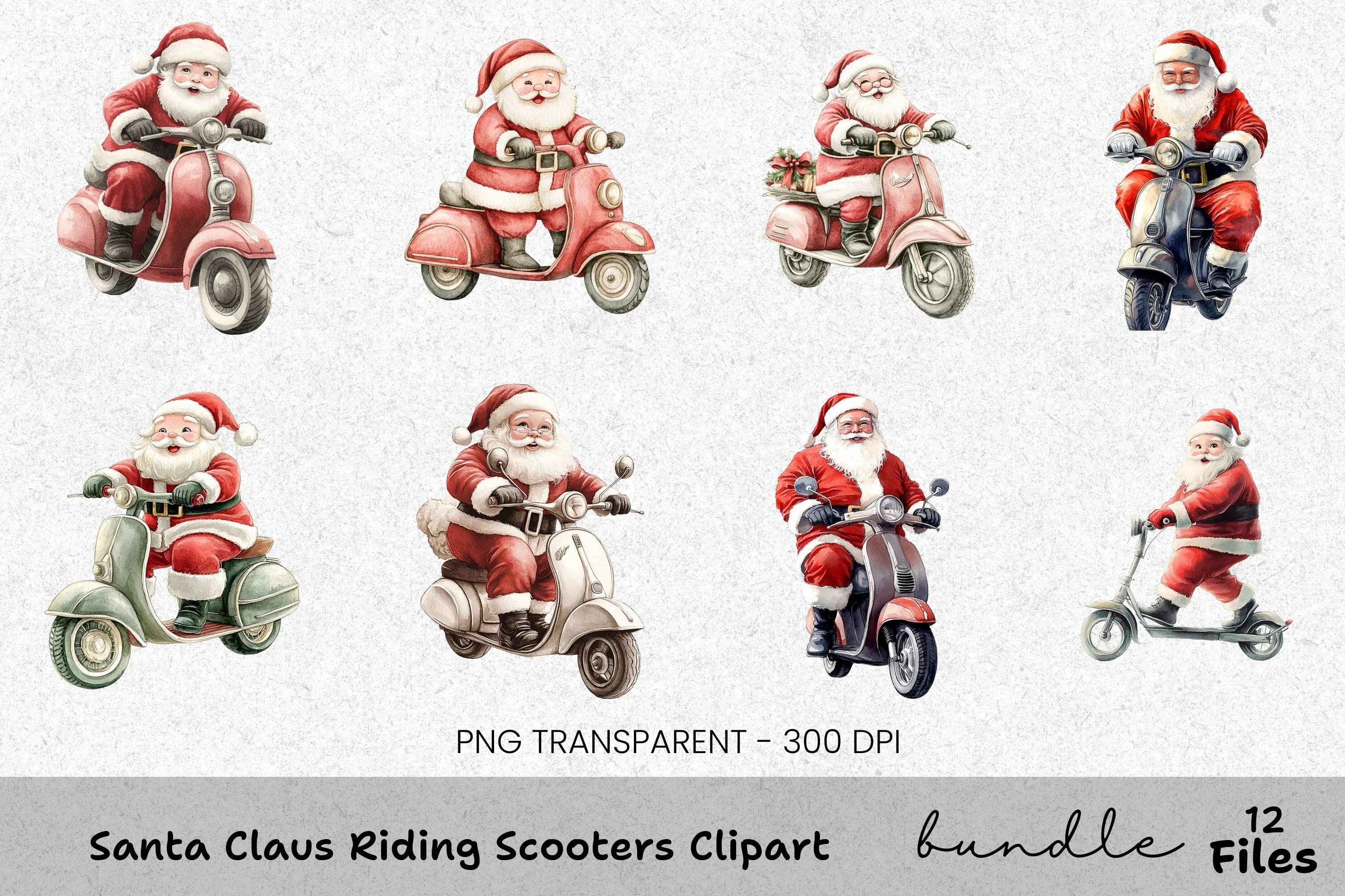 Santa Claus Riding Scooters Clipart Bundle