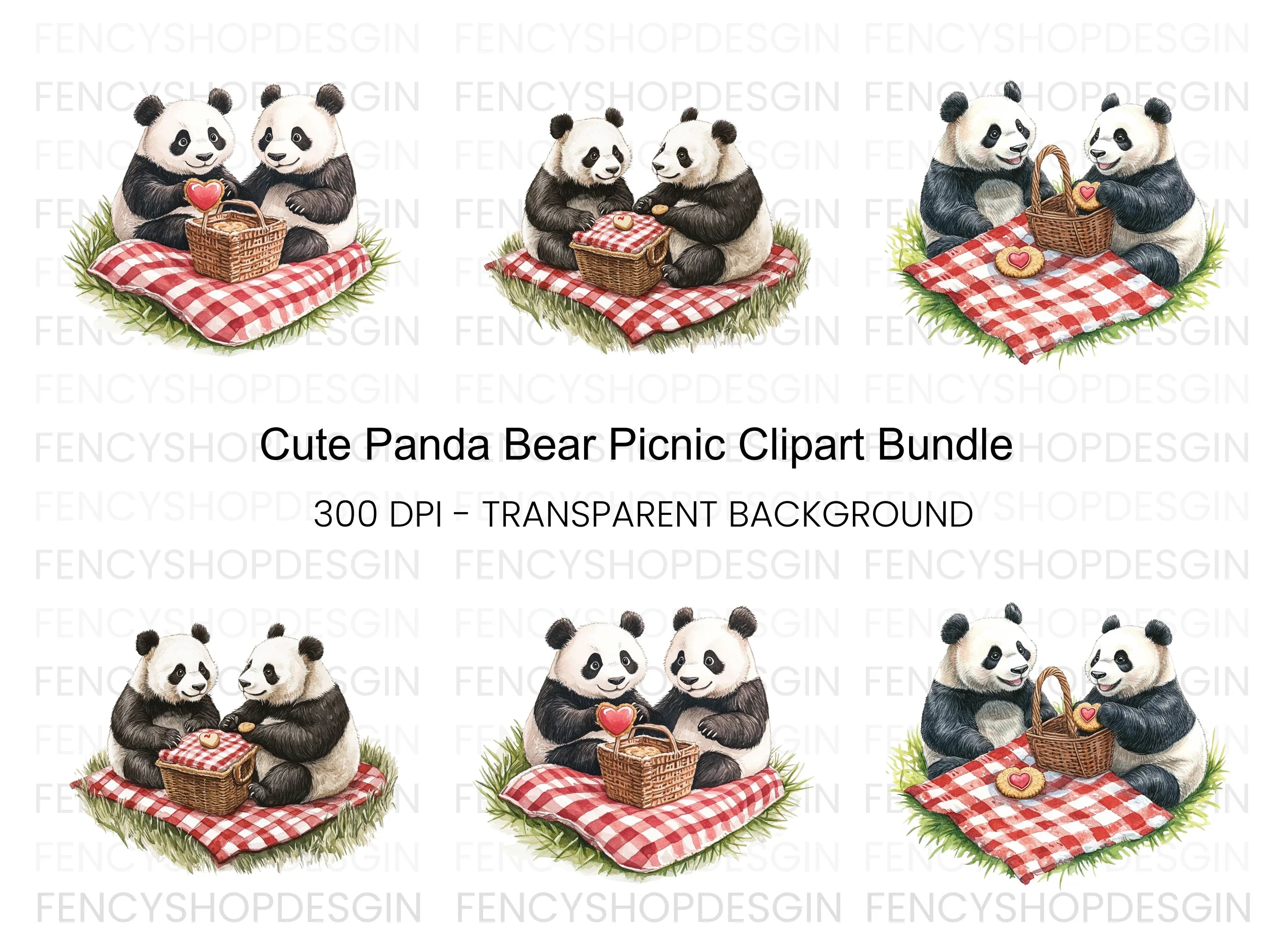 Cute Panda Bear Picnic Clipart Bundle