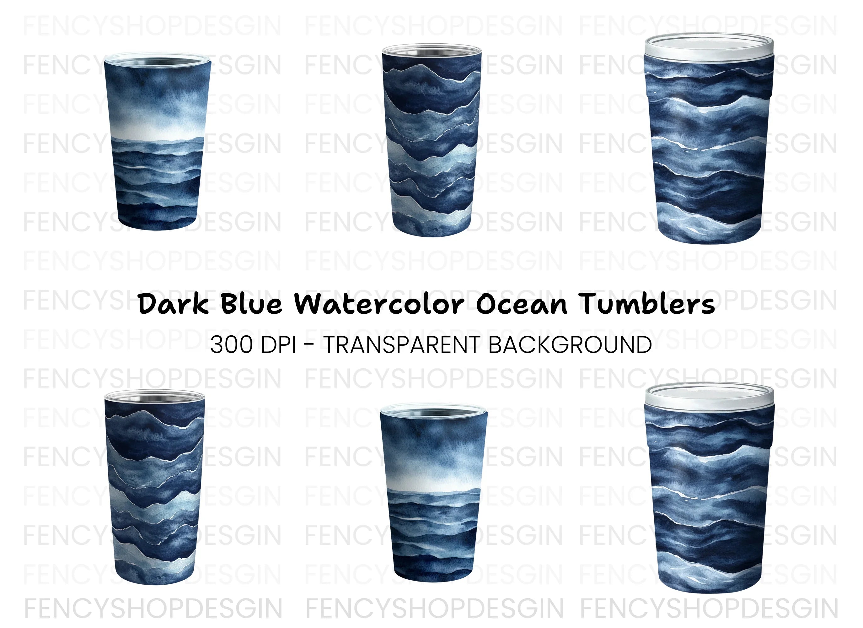 Dark Blue Ocean Waves Tumbler Clipart Bundle