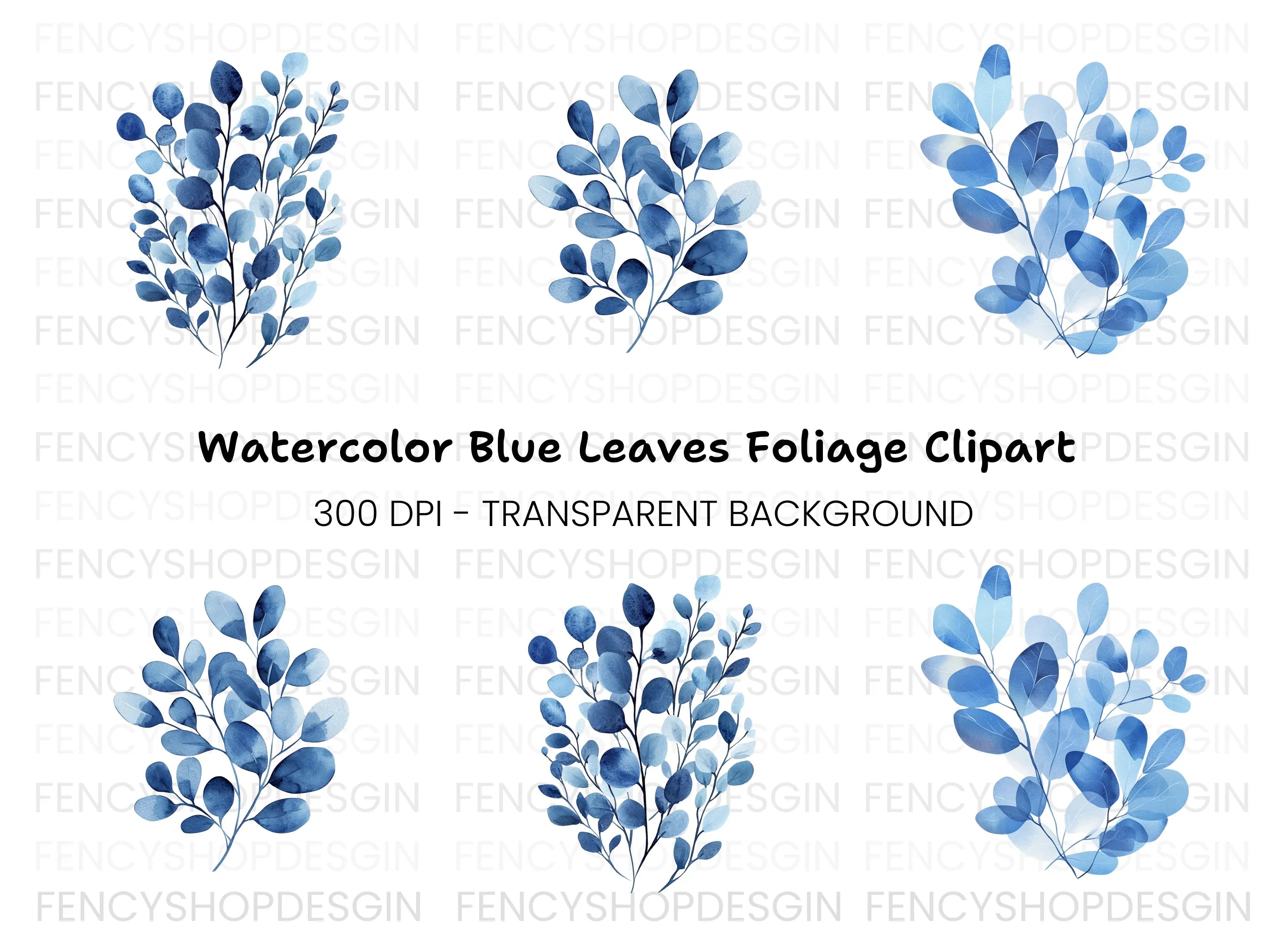 Blue Eucalyptus Leaves Clipart Bundle