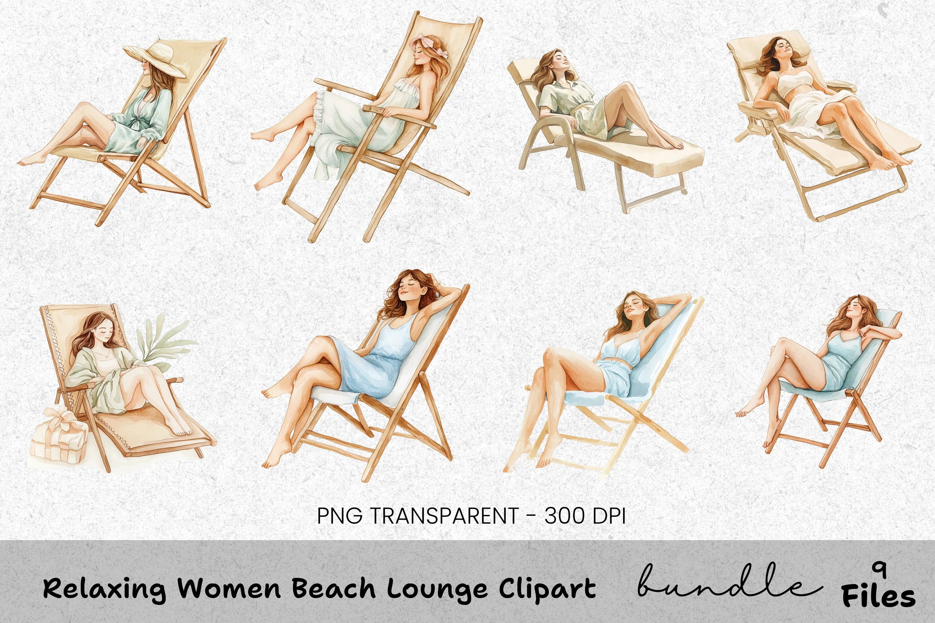 Relaxing Women Beach Lounge Clipart Bundle
