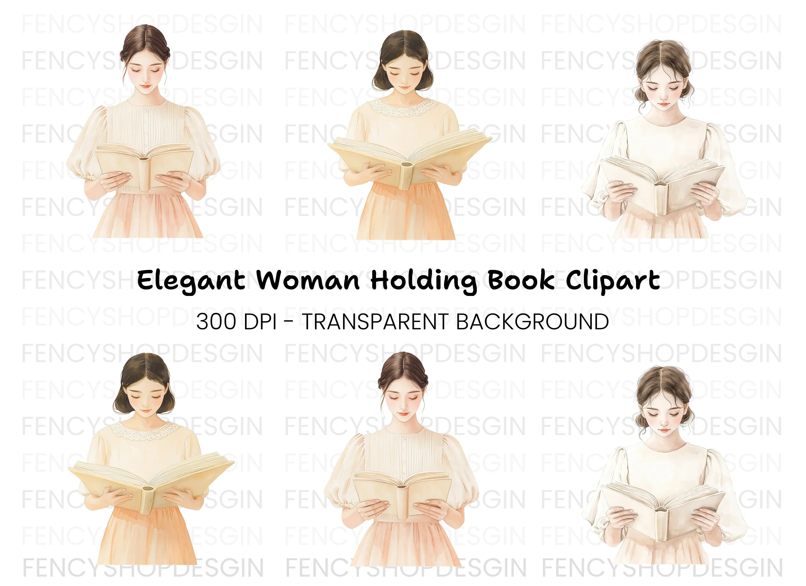 Elegant Women Reading Clipart Bundle