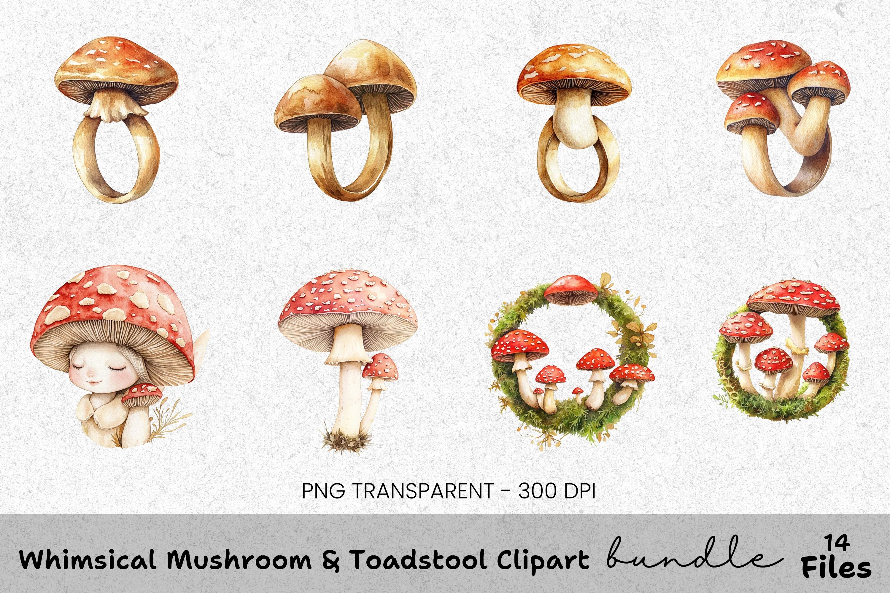 Whimsical Mushroom Toadstool Clipart Bundle