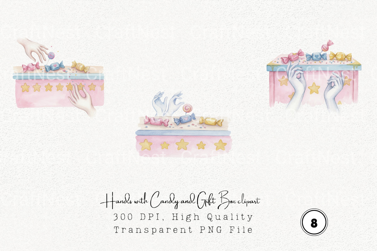 Hands With Candy And Gift Box Clipart Bundle