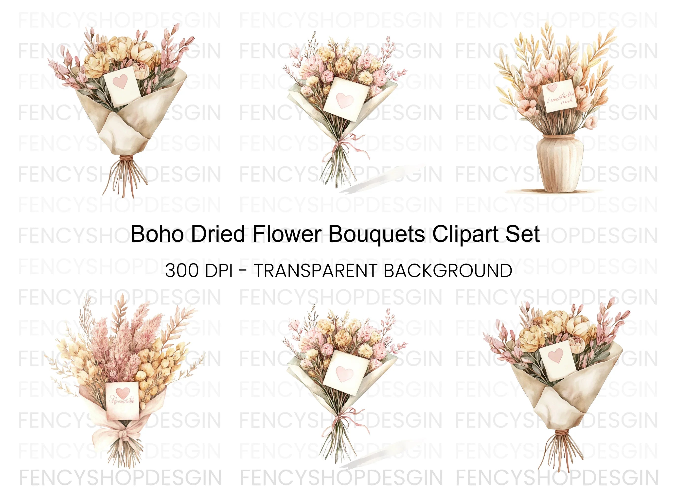 Boho Floral Bouquets Clipart Bundle